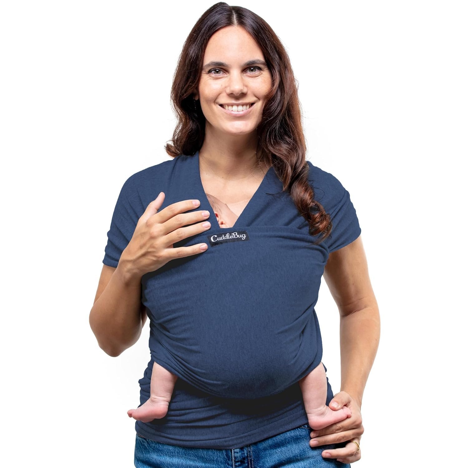 CuddleBug Baby Wrap – Hands-Free Baby Carrier Wrap – Soft & Stretchy Baby Wraps Carrier – Newborn to Toddler 7-35 lbs – One-Size-Fits-All – Hip-Healthy (Navy)