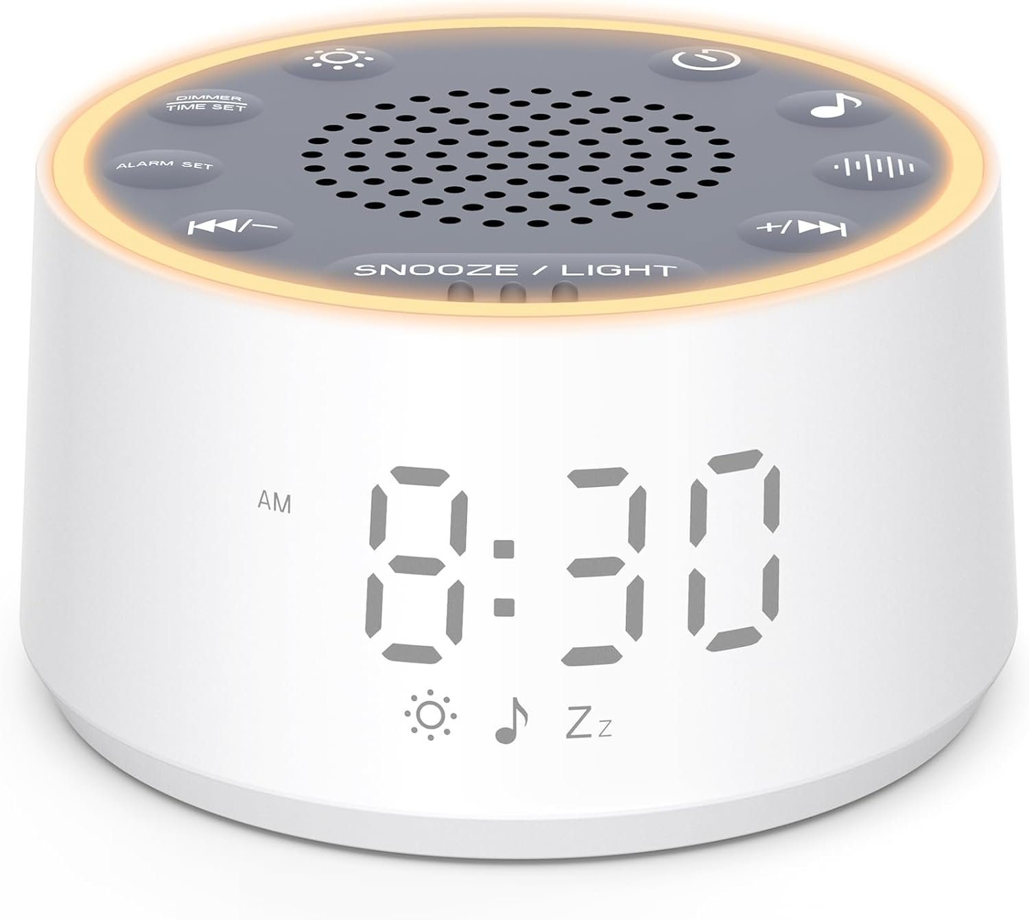 Dreamegg Sound Machine with Nursery Lamp – Sound Machine Baby, Soothing Sounds, Timer, Memory Function, 10 Colour Night Light, White Noise Machine Alarm Clock for Newborn Baby Registry Gift, White