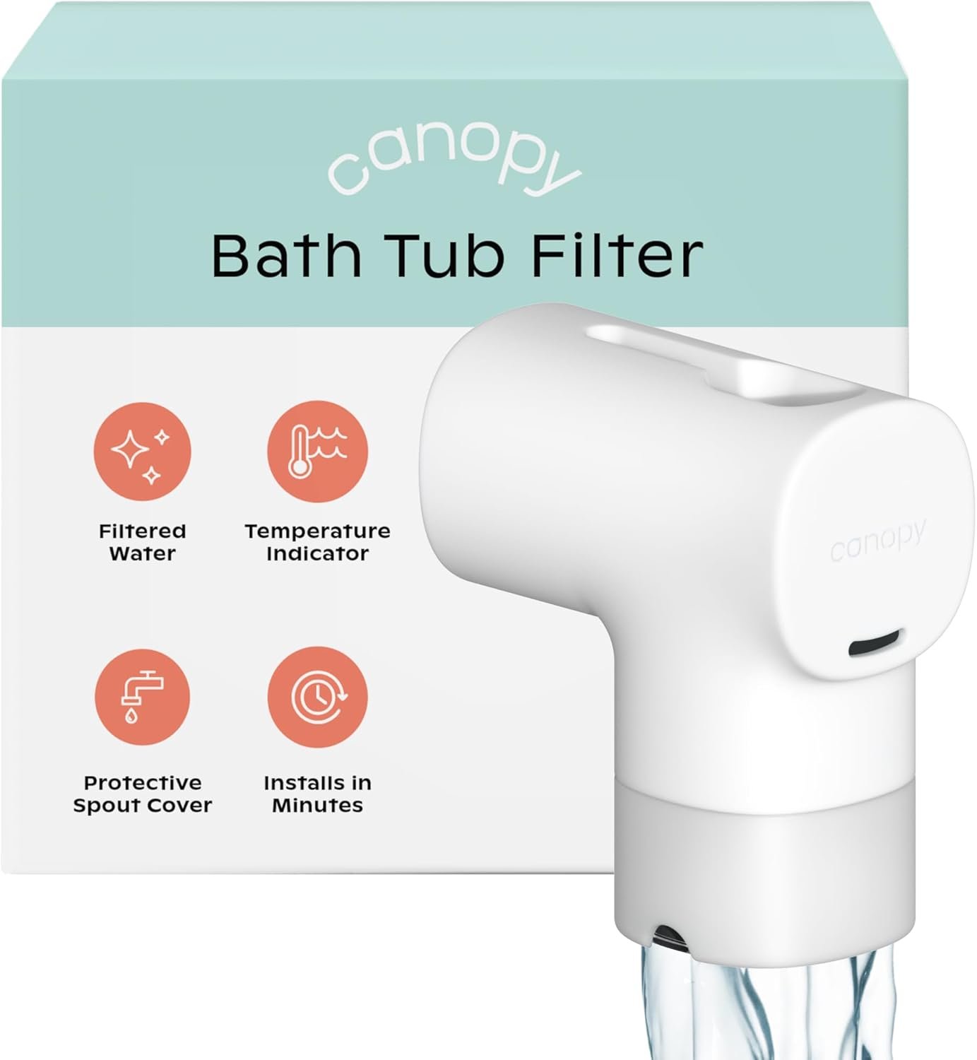 Canopy Baby Bath Tub Filter – Gentler Water Filtration for Delicate Skin | Reduces Chlorine & Irritants | BPA-Free Silicone Spout Cover | Easy Tool-Free Install | Activated Carbon Filtration