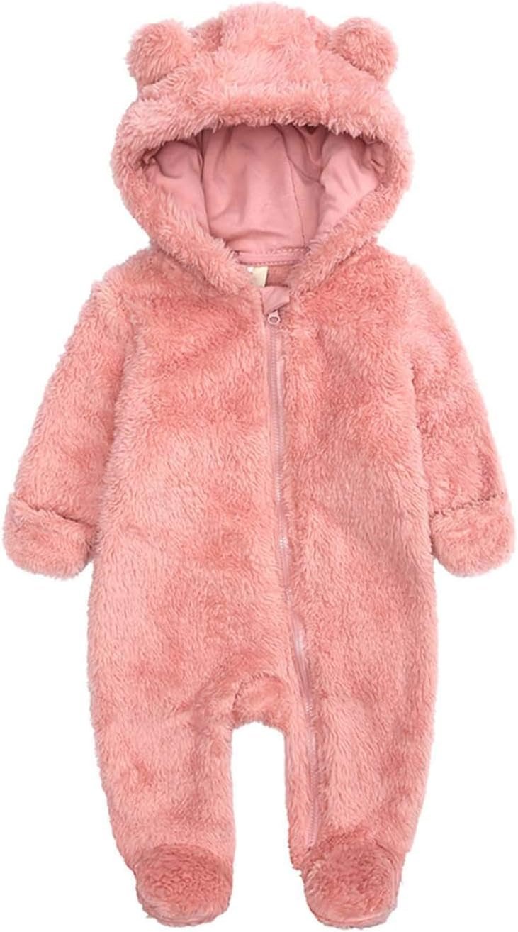 Babymine Newborn Baby Jumpsuit Hooded Fleece Rompers Long Sleeve Onesie Outwear Outfits