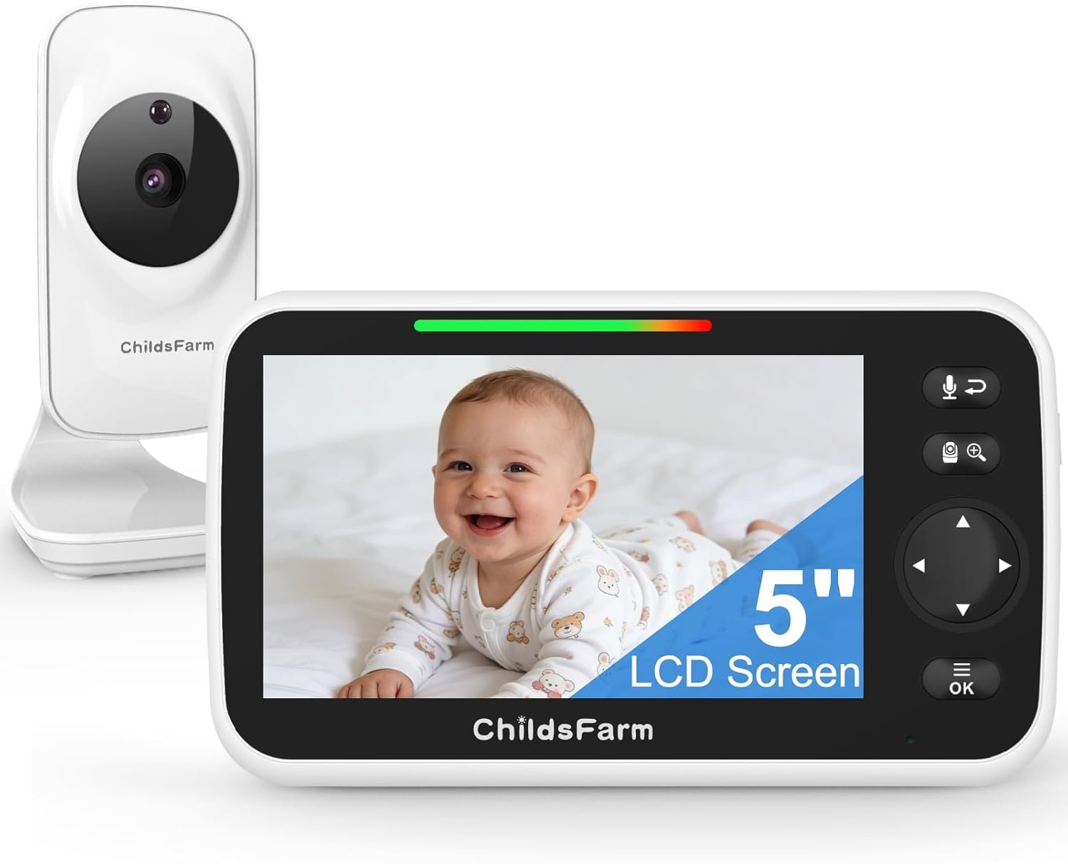 Baby Monitor with Camera and Audio – 5 inch Screen Portable Baby Camera Monitor No WiFi with Temperature Sensor and 1000ft Long Range, Night Vision, VOX, 2-Way Talk, 8 Lullabies, for New Parents