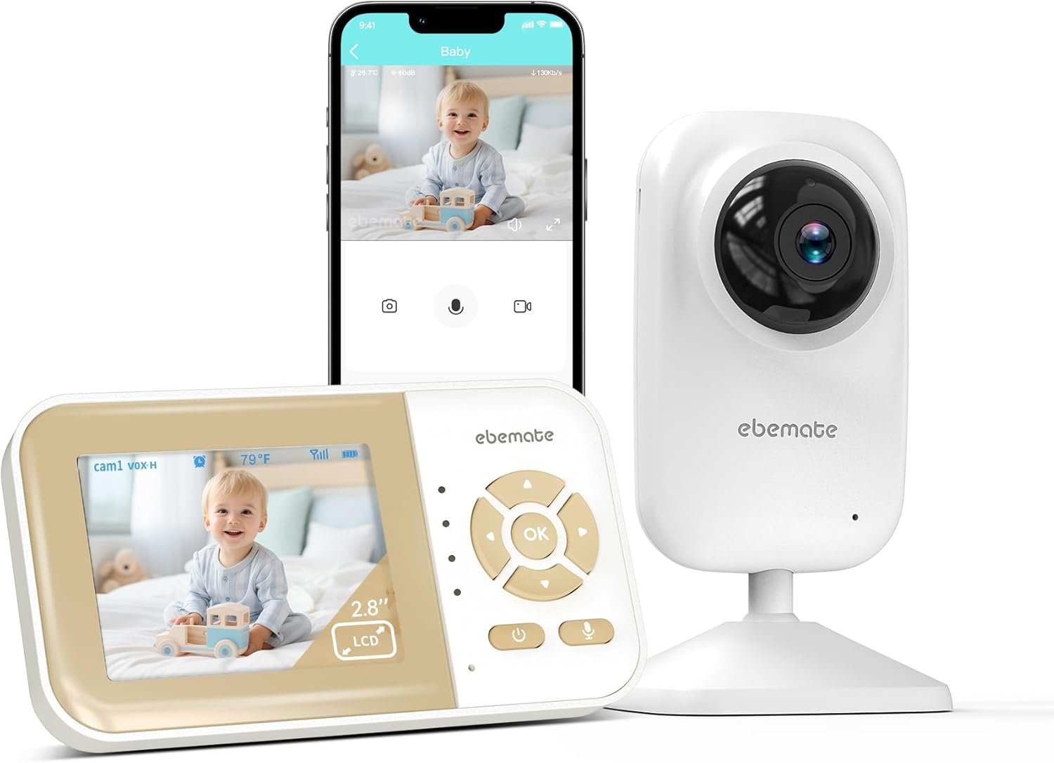 ebemate Audio & Video Baby Monitor | 2.8″ LCD Screen | 1200FT Long Range | Temperature & Feeding Alerts | No-Glow Night Vision | 2-Way Talk EBE29