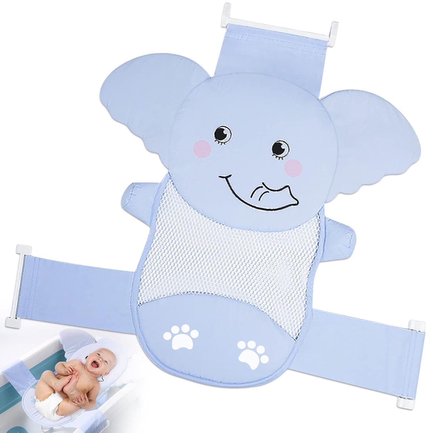 AIR&TREE Baby Bath Seat Support Net, Quick Drying, Adjustable, Comfortable, Non-Slip, Infant Bathtub Sling Shower Mesh for a Tub, with Safety Support Corners (Blue)