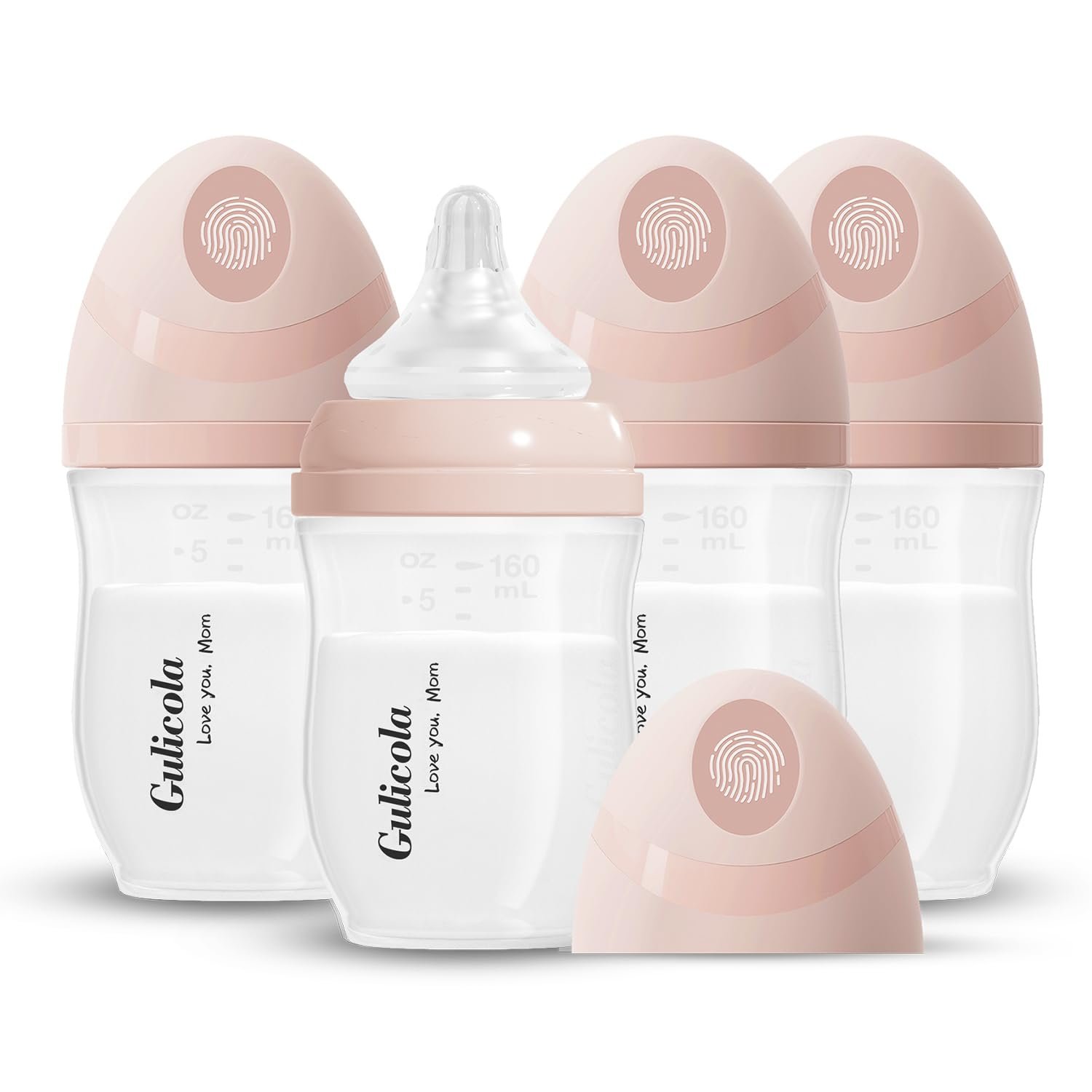 Gulicola PP (NOT Glass) Baby Breastfeeding Bottles Newborn Set 4 Pack, Extra Slow Flow Nipples, 0 Months +, 5 oz – Pink