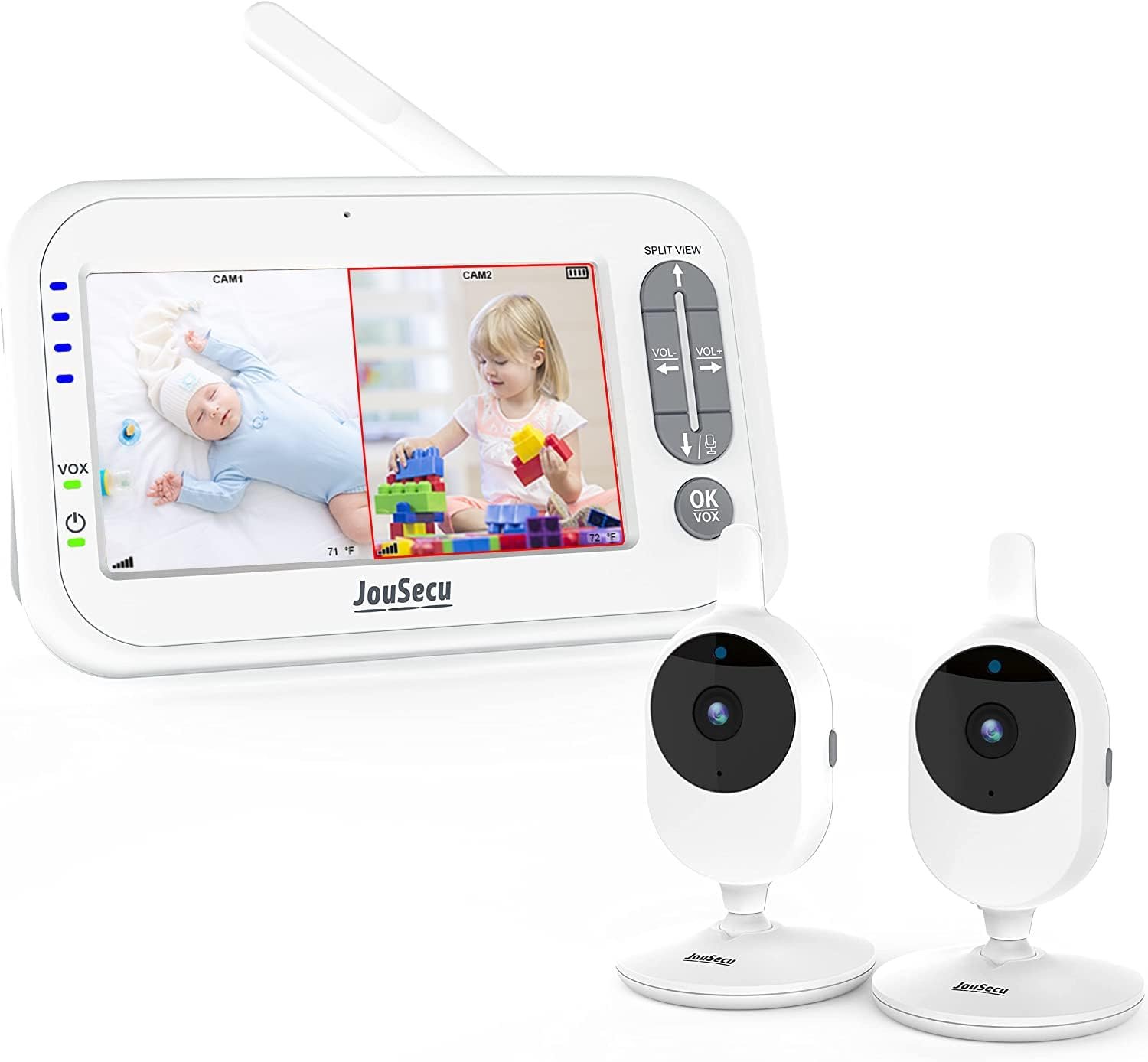 Baby Monitor with 2 Cameras, Video Baby Monitor, 4.3″ LCD Split Screen,2-Way Audio, Crying Detection, Night Vision, Temperature Detection