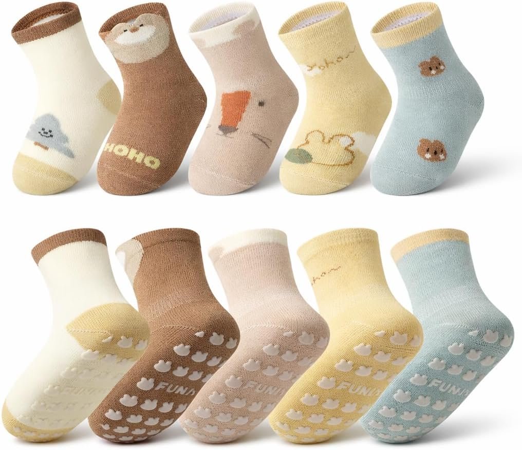 5-Pack Baby Grip Socks 6 Months-5 Years, Non-Slip Toddler Slipper Socks, Soft & Breathable
