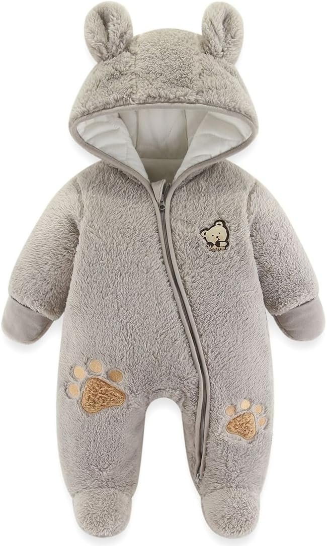 Fairy Baby Newborn Baby Snowsuit Bear Outfit Footie Romper Winter Thick Fleece Jumpsuit Infant Coat for Girls Boys 0-12M