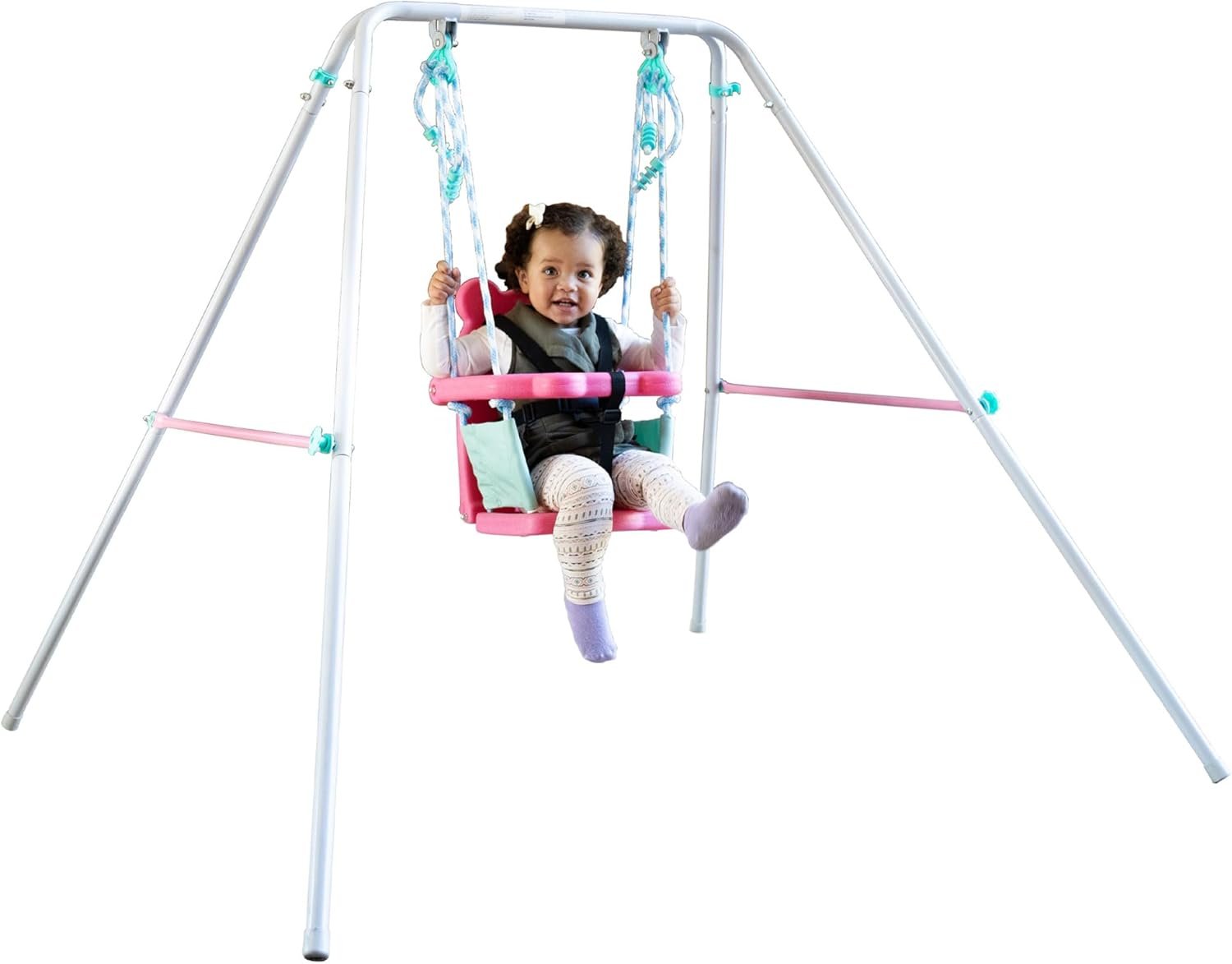 Sportspower FNS-003 My 1st Toddler Swing: Heavy-Duty Baby Indoor/Outdoor Swing Set with Safety Harness, Capacity – up to 50 lbs, Pink/Pale Green