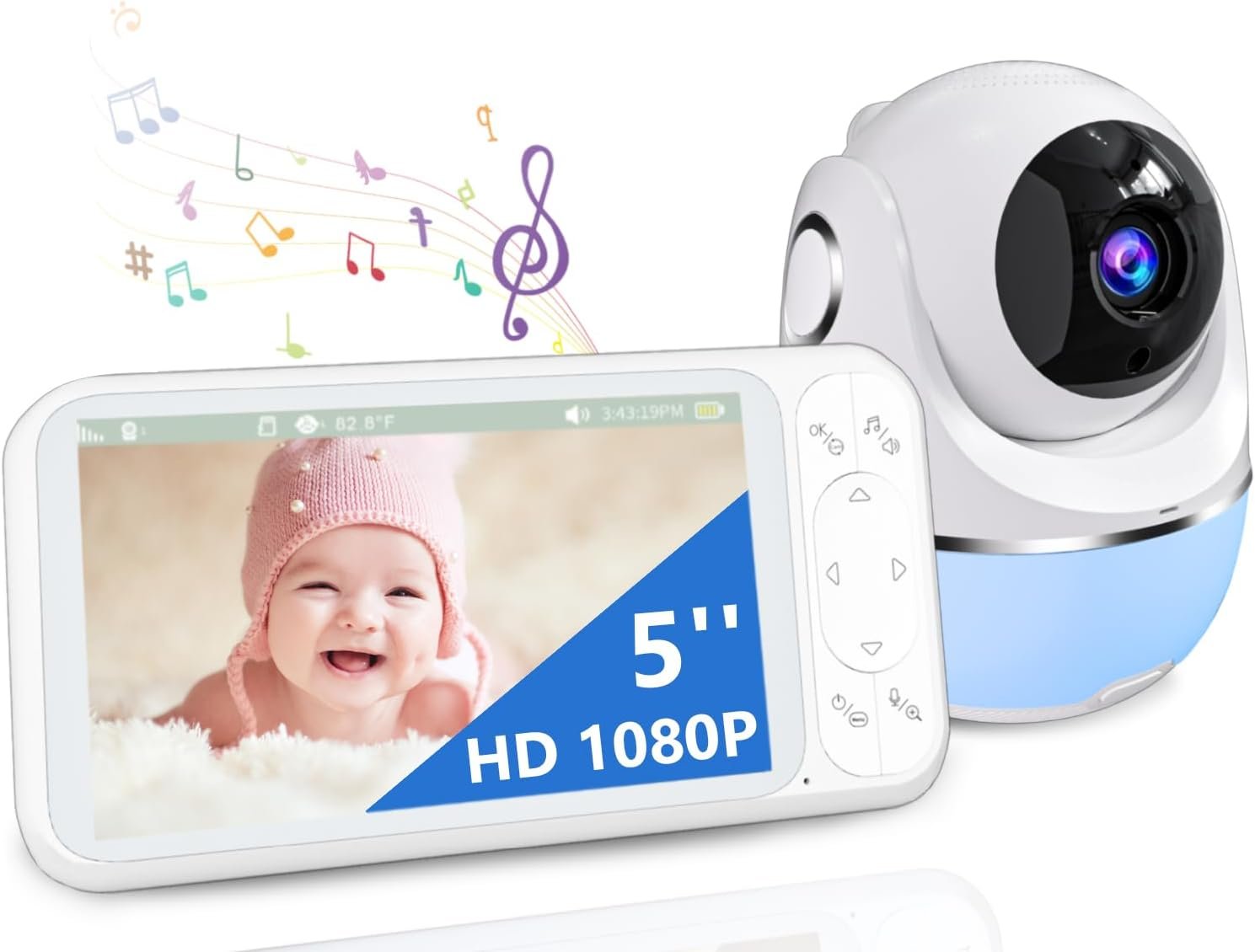 1080P Baby Monitor No WiFi, Pan Tilt 4X Zoom 5000mAh Battery Video Baby Monitor with Camera and Audio, 2-Way Talk, Night Vision, VOX, 1200FT