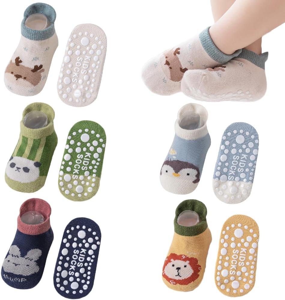 Baby Girls Non-Slip Cotton Ankle Socks – Infant Toddler Cartoon Grips 6 Pairs
