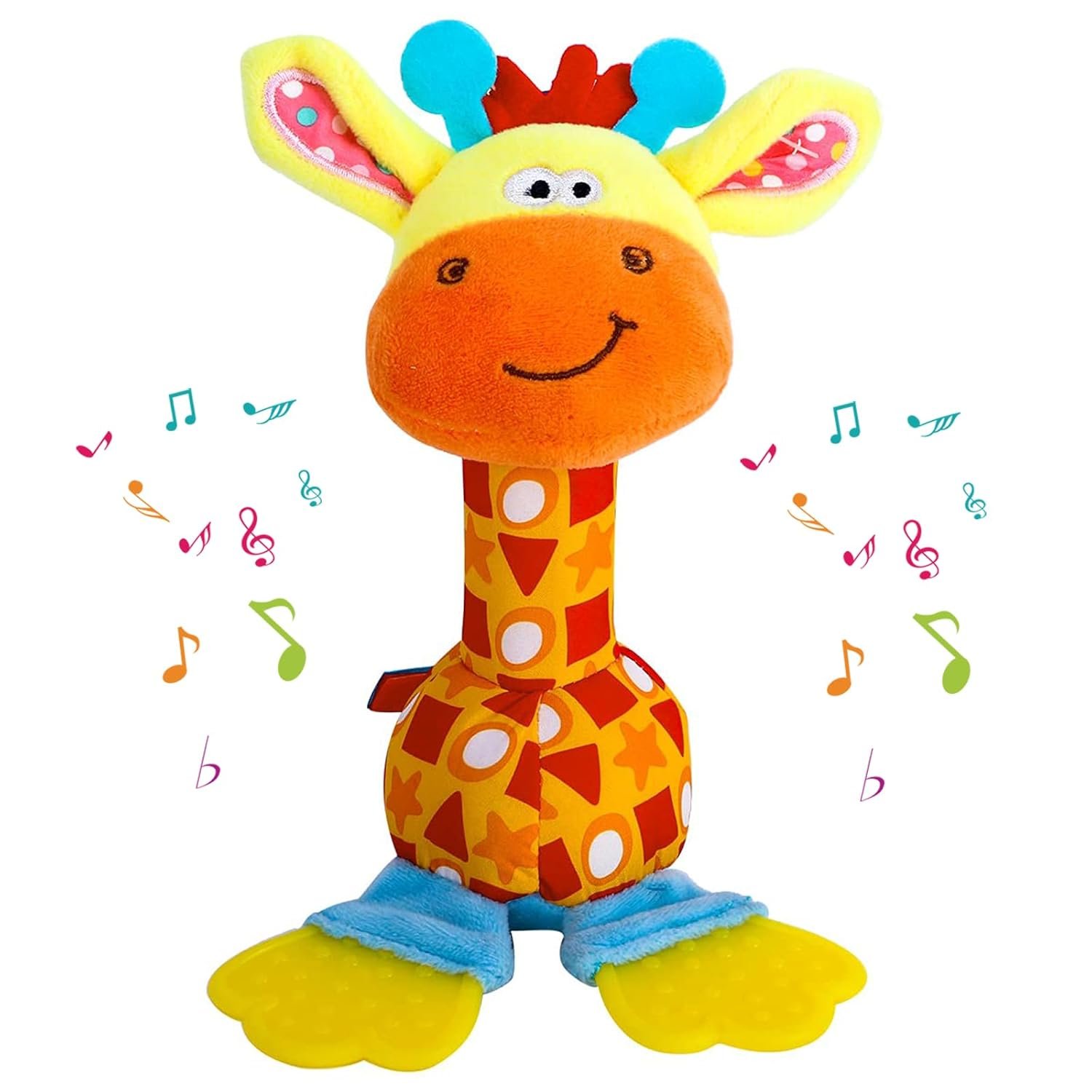 Baby Teether Rattle Toy – Soft Giraffe Plush with Crinkle Squeaky Sound, Sensory Shaker for Newborns 0-12 Months, Infant Learning and Travel Stroller Toy