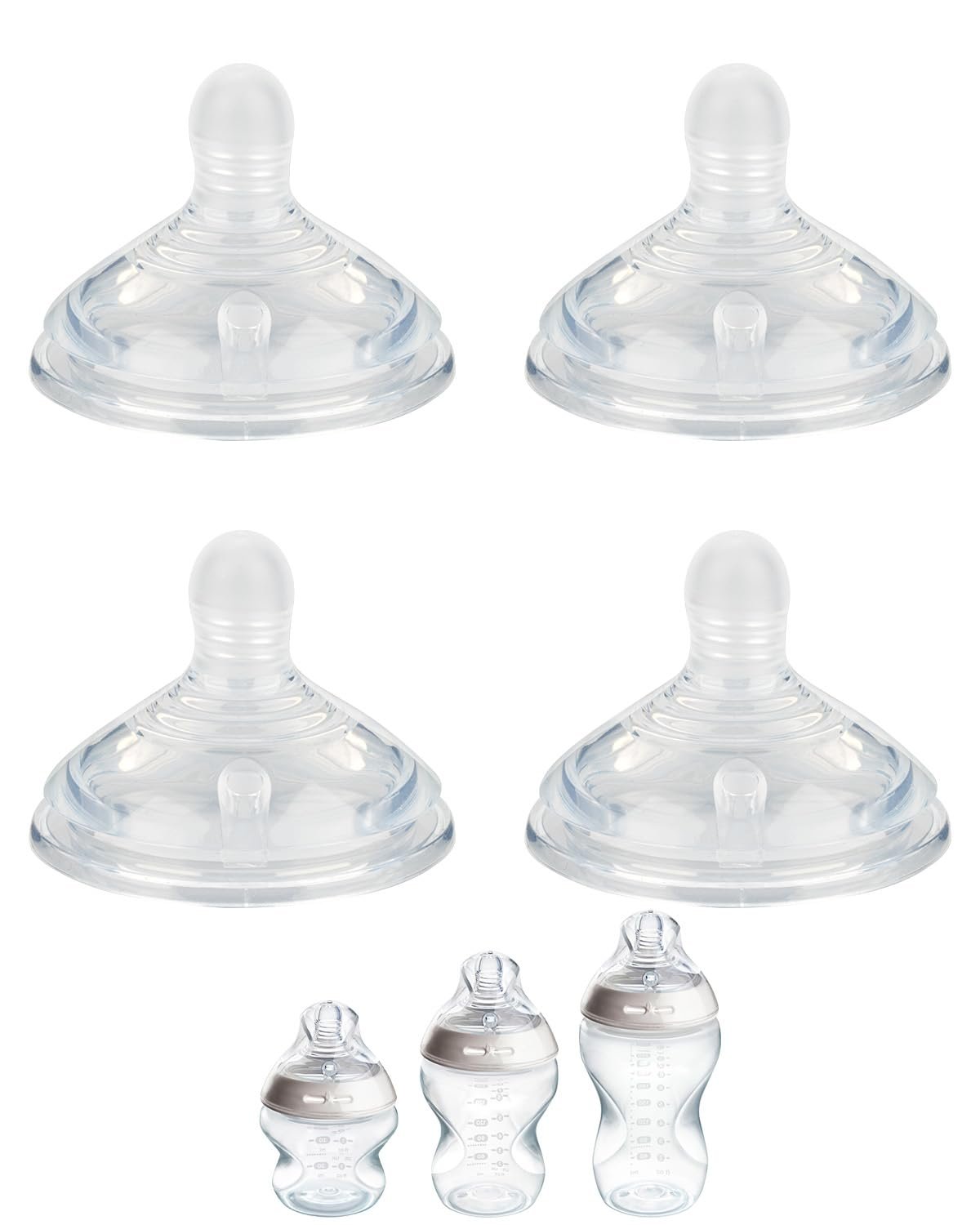 Silicone Nipple (S) for Tommee Tippee Natural Start Anti-Colic Baby Bottles, Slow Flow, 0m+, 4 Count