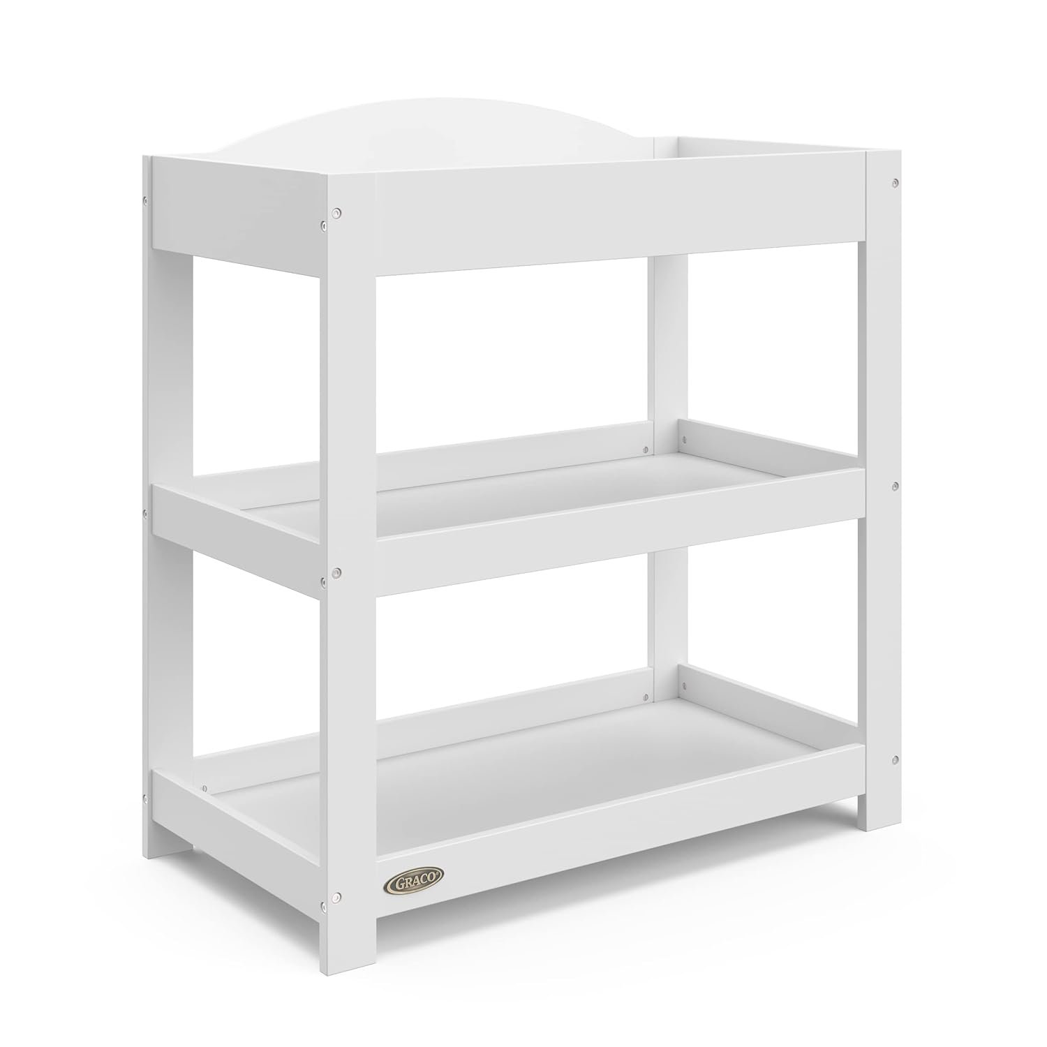 Graco Customizable Changing Table with Water-Resistant Changing Pad (White) – Customizable Modern Flat or Classic Arched Headboard, Baby Diaper Changing Pad Included