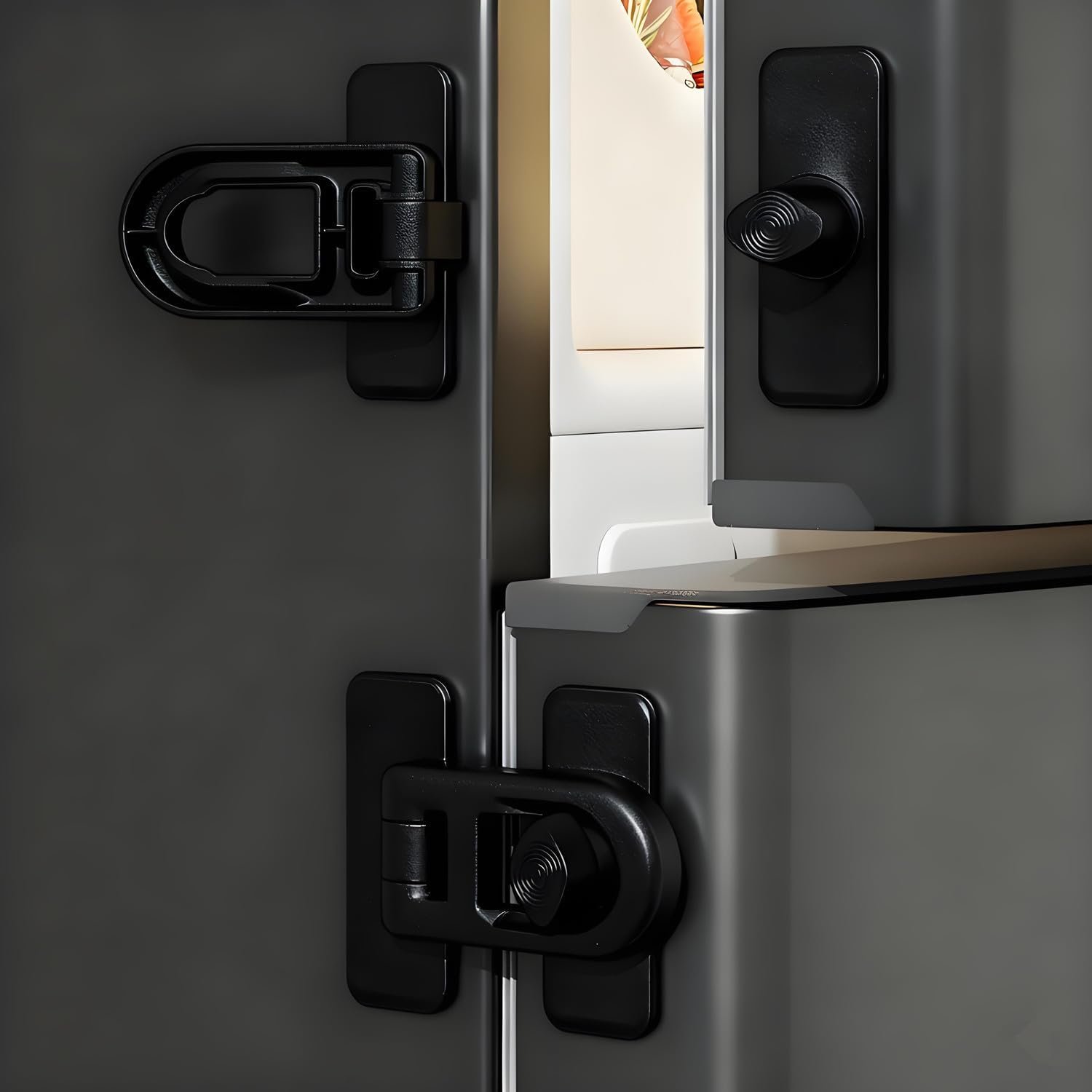 4 Pack Child Proof Cabinet Locks,Baby Proofing Locks for Cabinets, Oven, Freezer & More,Easy to Install, No Drill, Secure Adhesive (Black)