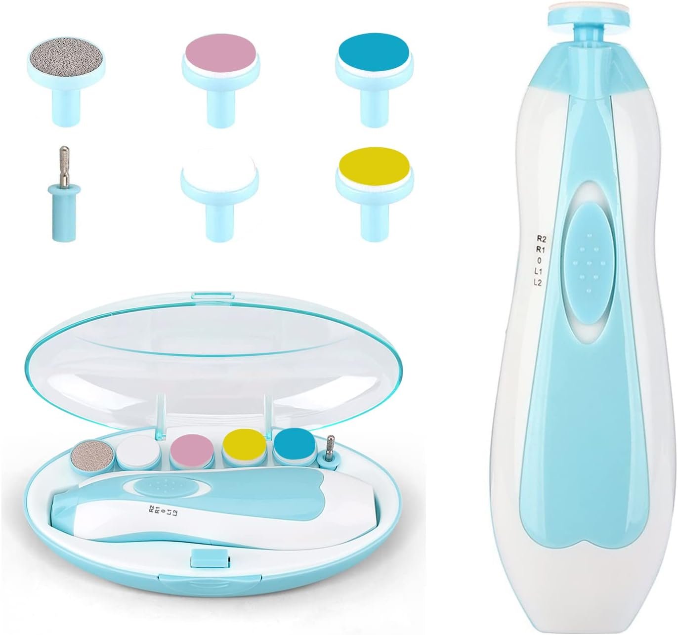 Baby Nail File Clippers Electric: Baby Nail Trimmer Electric Kit Fingernails Toes Care Manicure 6-in-1 Set with LED Light Safe for Newborn Kids and Adult