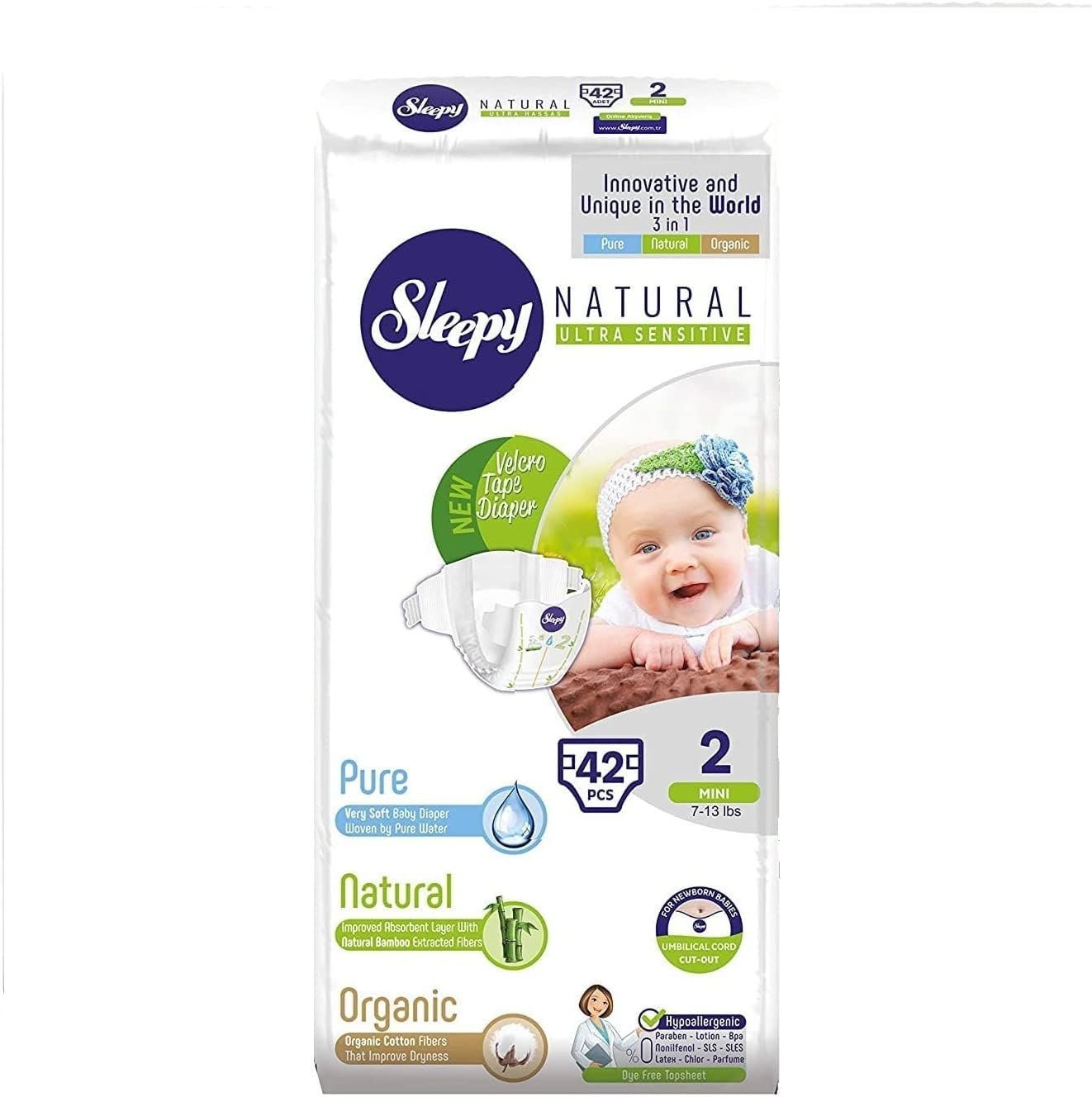 SOHO Snuggler Diaper, Size 2, 42 Count, Made from Organic Cotton and Bamboo Extract, Ultimate Comfort and Dryness