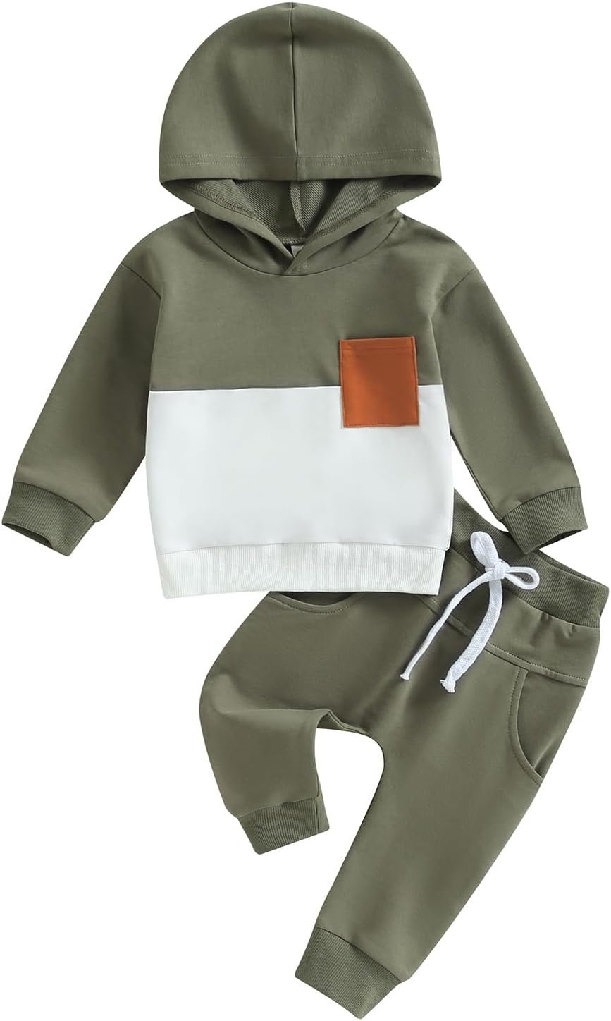 Infant Baby Boy Fall Winter Clothes Outfits Hooded Long Sweatshirt Pants Set Toddler Clothes 6 12 18 24 Months 2T