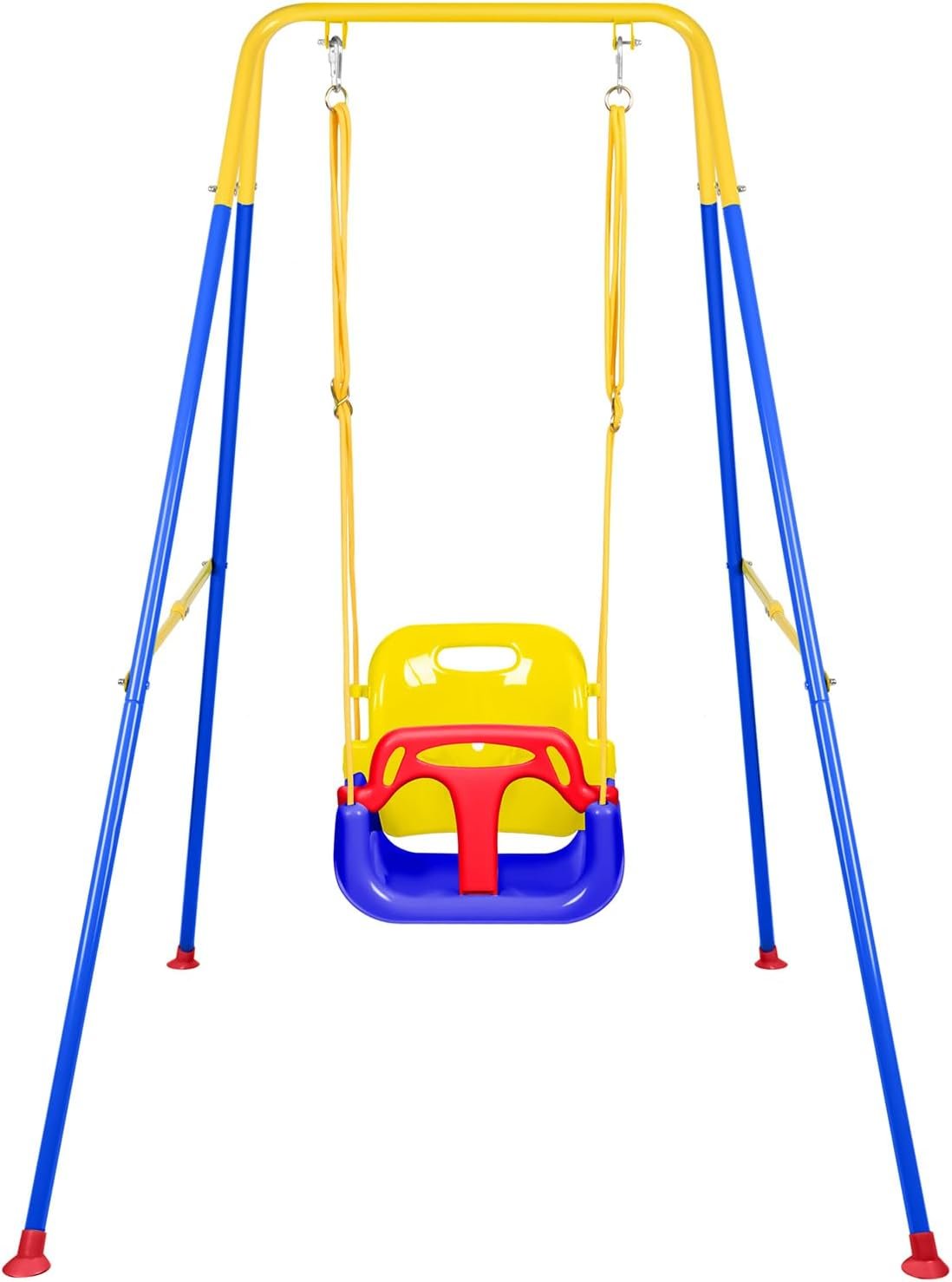 Toddler Swing Set, 3-in-1 Baby Swing for Backyard, Foldable Kids Swings Sets for 6 Months and Older, Easy to Assemble & Store (Blue)