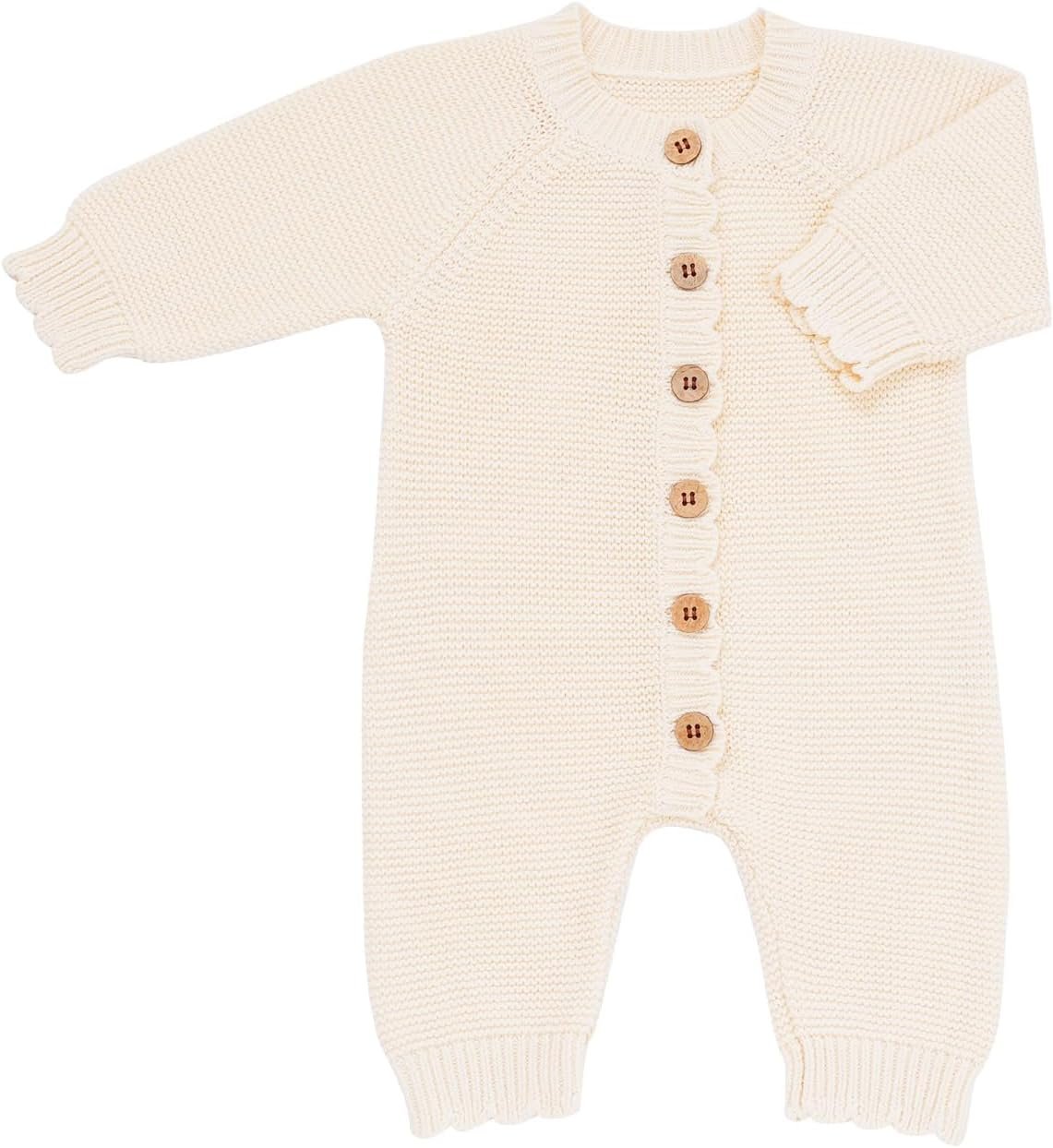 Avibae Baby Knit Romper, Cotton Long Sleeve Sweater for Newborn Infant, Baby Boys and Girls Onesie for 0-9 Months