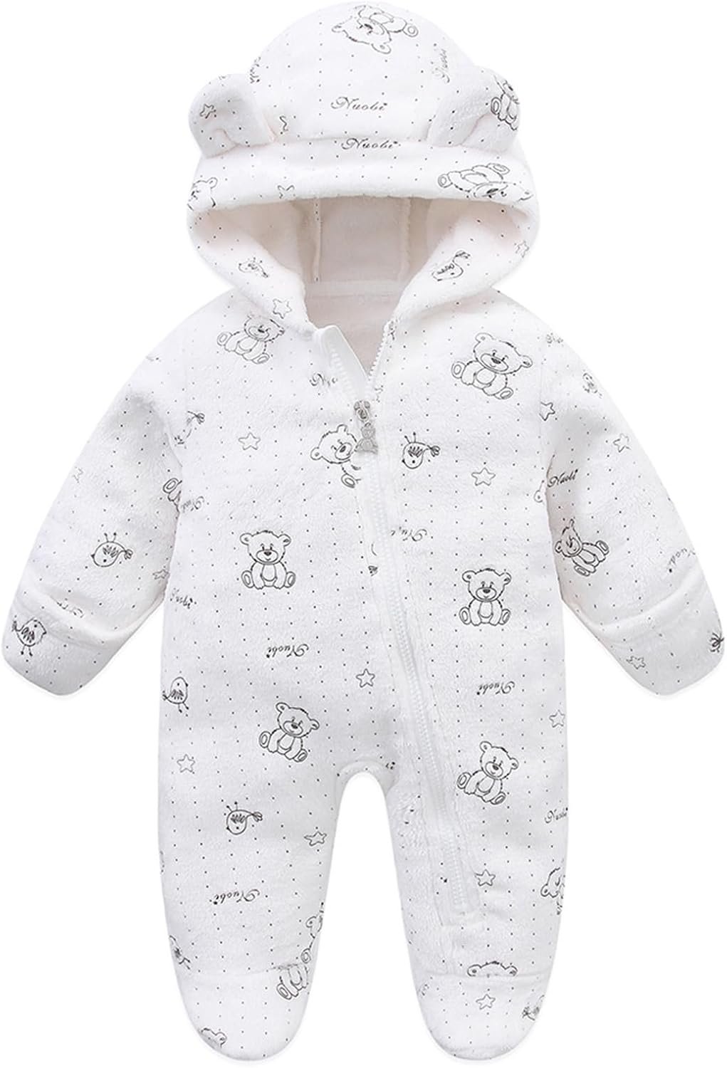 Fairy Baby Newborn Baby Bear Suit Thin Fleece Footie Romper Snowsuit Hooded Jumpsuit Bodysuit Winter Clothes Boy Girl 0-12M