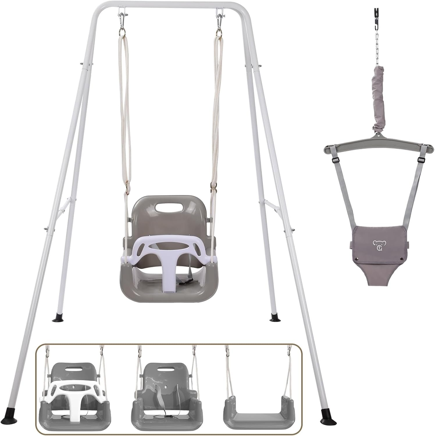 2 in 1 Toddler Swing ＆ Jumper, Swing Set for Indoor/Outdoor, Baby Jumpers and Bouncers, Easy to Assemble & Store, Suitable for Children 6 Months and Older（Black）