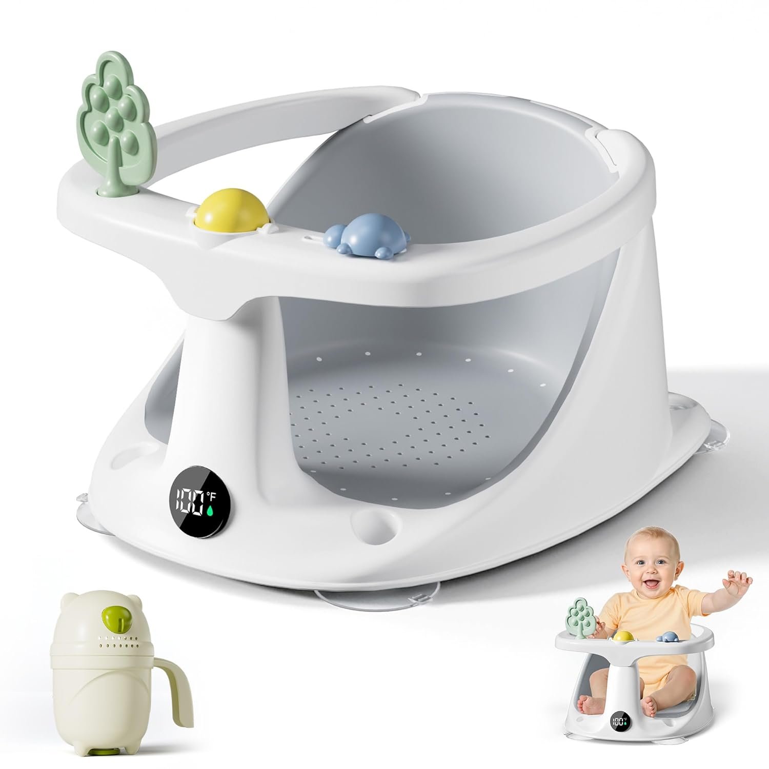 Baby Bath Seat for Babies 6 Months & Up – Bathtub Seats for Babies Sitting Up with Rinse Cup, Non-Slip, Comfortable, Infant Bath Essentials, Gray