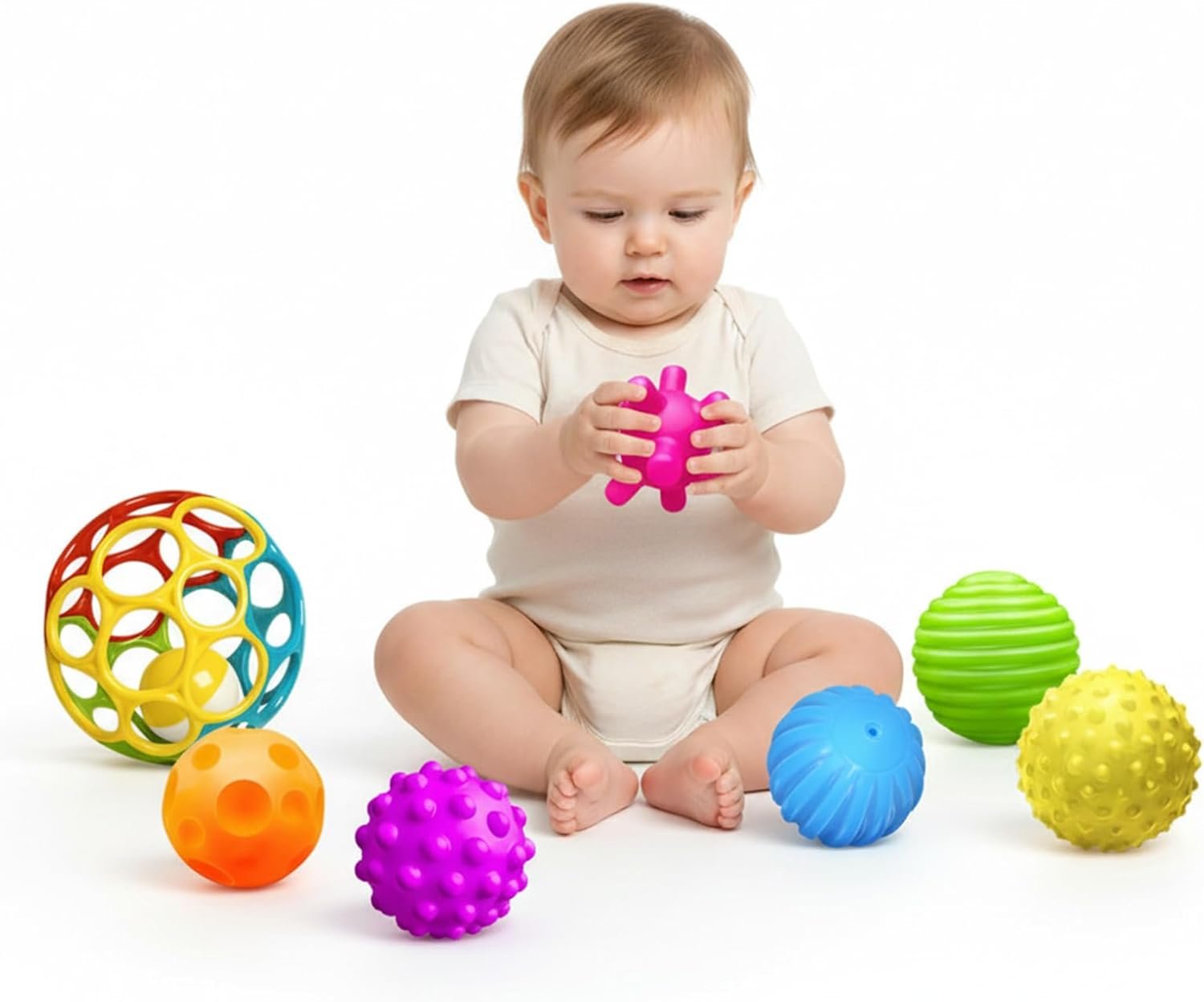 Baby Toys 6-12 Months, Sensory Textured Balls for Toddlers 1-3 Soft, Colorful Infant Rattle Teething Toys 3-6 Months Easy Grasp, Montessori Gift Sets 7-Pieces for Newborn Boys & Girls