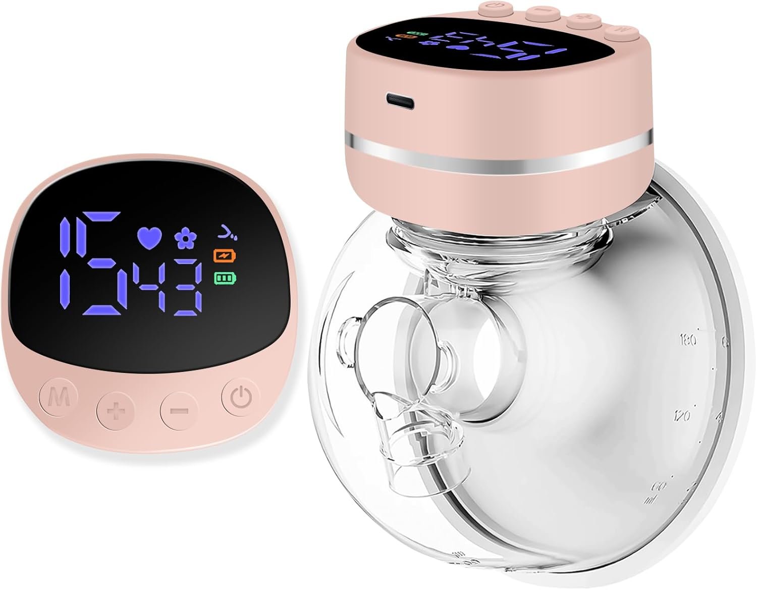 Hands-Free Wearable Electric Breast Pump,Suction/Express/Massage/Mixed Modes, 15 Gears,LCD Display Portable, Lightweight & Discreet, Single Piece (Pink)