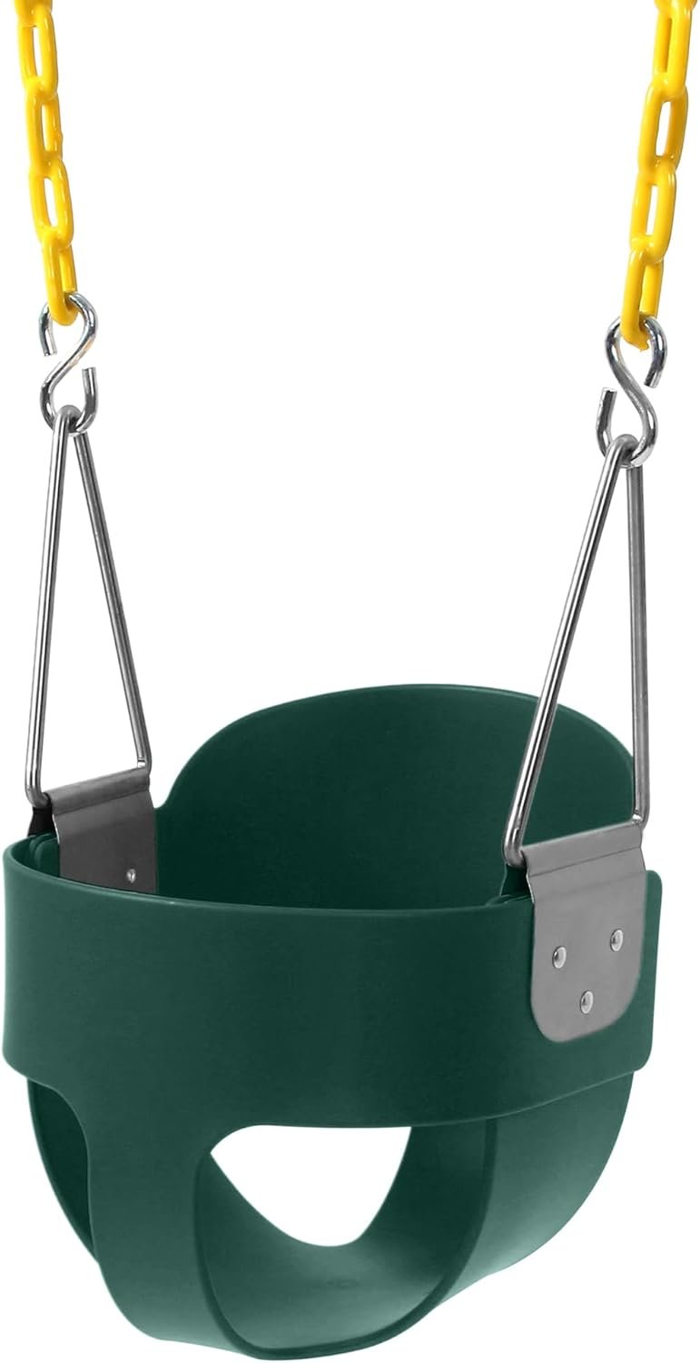 High Back Full Bucket Toddler Swing Seat with Yellow Coated Chains Fully Assembled Baby Swing Set Accessories