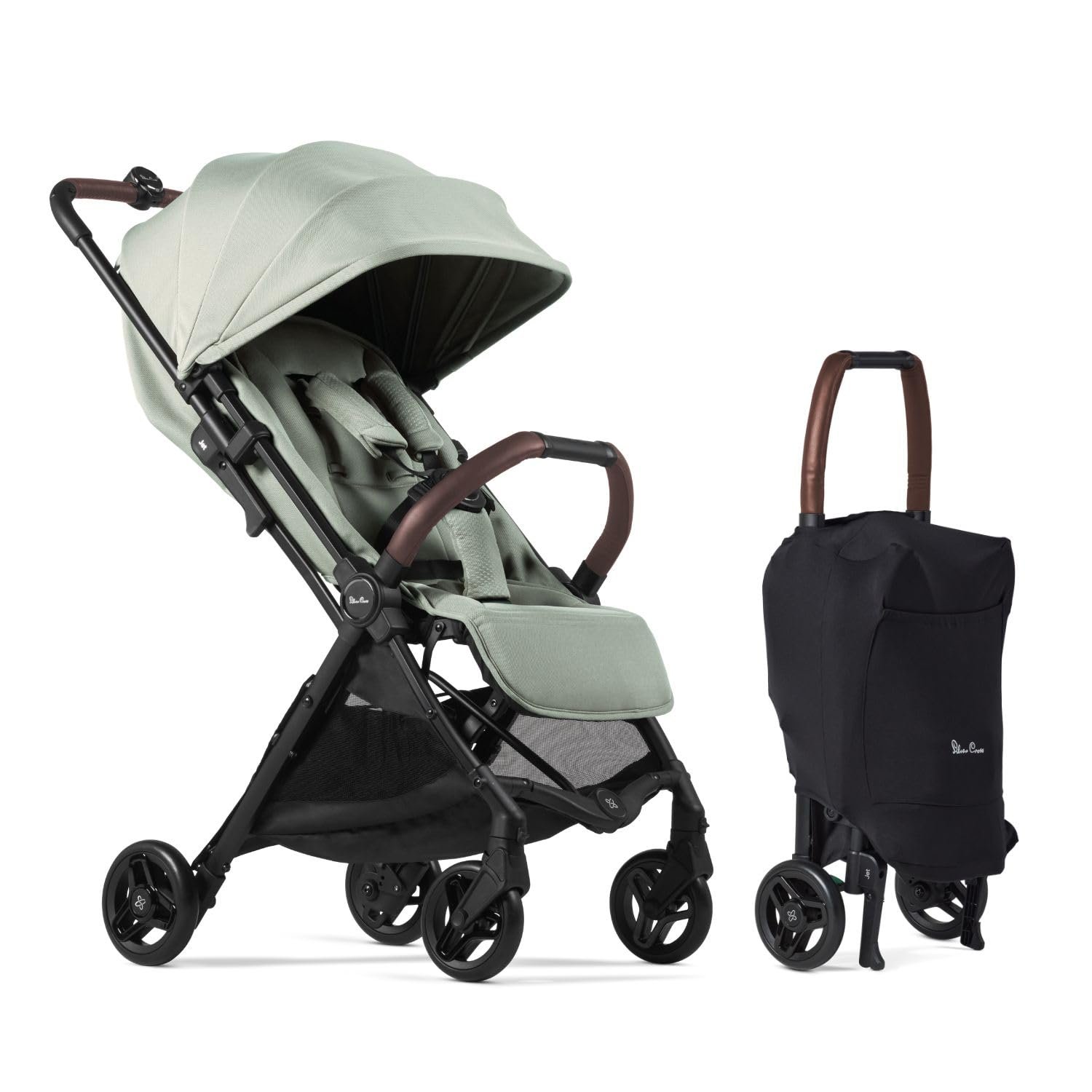 Silver Cross Jet 5 Travel Stroller – (Sage Green) – Lightweight Compact Folding Baby Stroller for Airplane Travel – Lie-Flat Infant & Toddler Stroller – Newborn to 55 lb