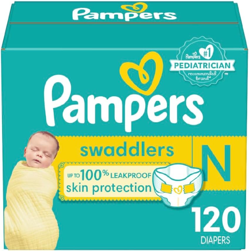 Pampers Swaddlers Diapers Newborn – Size 0, 120 Count, Ultra Soft Disposable Baby Diapers