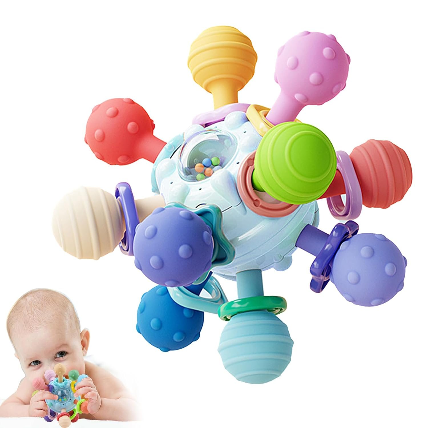 Baby Sensory Montessori Toy – Infant Teething Relief – Teethers for Newborn – Developmental Rattles Chew Toys Gifts for 0 3 6 9 12 18 Months Girl Boy -Toddler Travel Easter Toy for 1 2 One Year Old