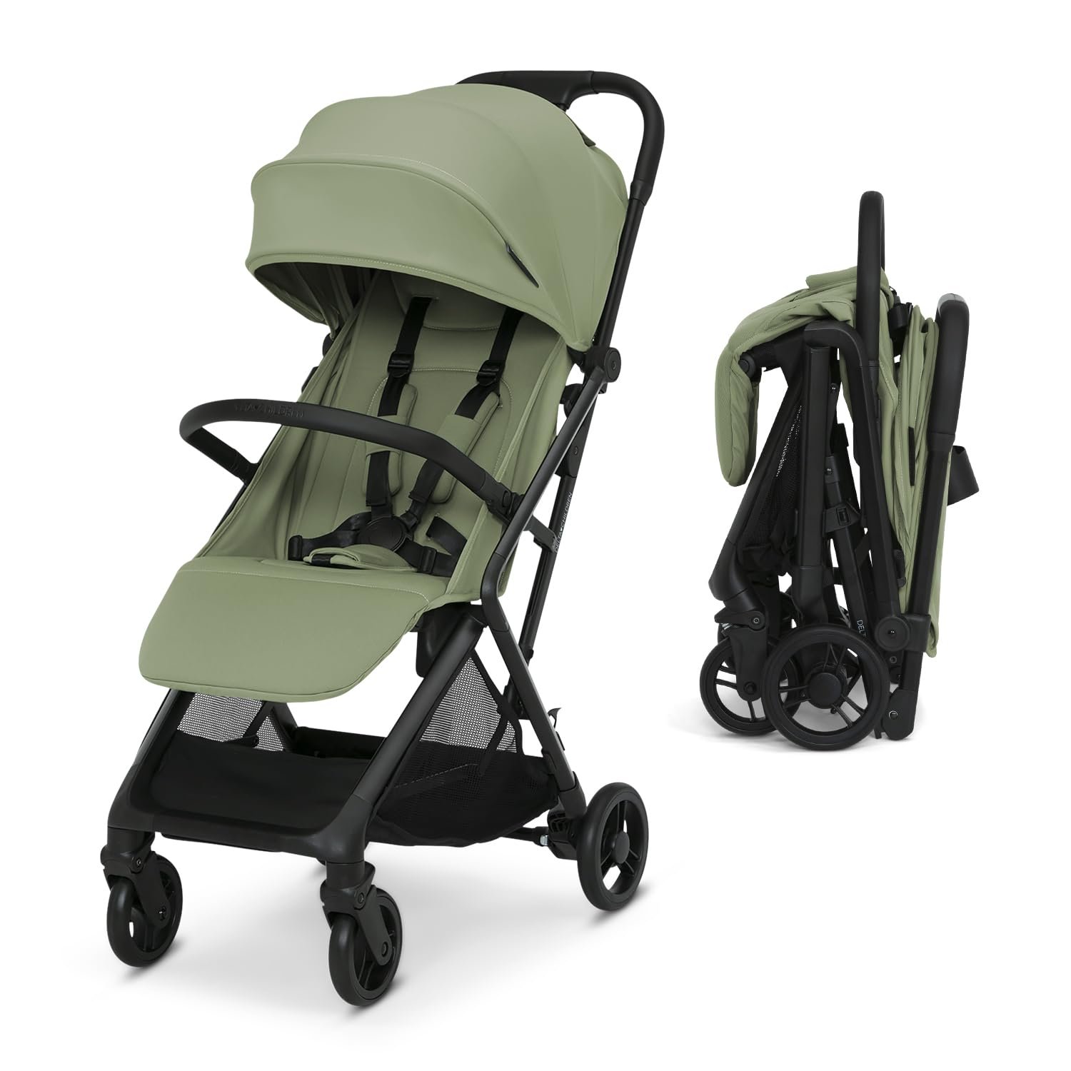 Delta Children Icon Ultra Compact Lightweight Everyday & Travel Stroller – One-Hand Fold – 15.6 Pounds – Fits in Overhead Compartments – Greenguard Gold Certified – Multi-Position Recline, Sage Green