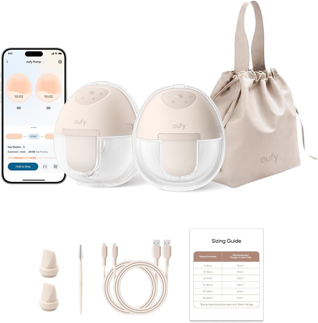 eufy Security Wearable Breast Pump E10, Hands-Free Electric Breast Pump with App Control, Personalized Smart Rhythm, 300 mmHg Strong Suction for More Milk, Portable, Leak-Proof & Ultra-Quiet