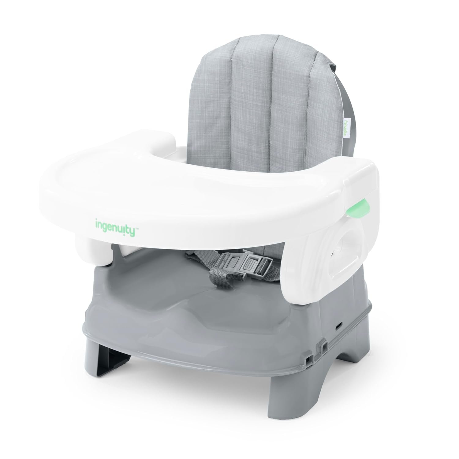 Ingenuity Deluxe Comfort Booster Seat for Kitchen Chair, Compact Fold, Portable, Lightweight, Toddler Booster Seat for Dining Table, from 6 Months to 3 Years – Grey