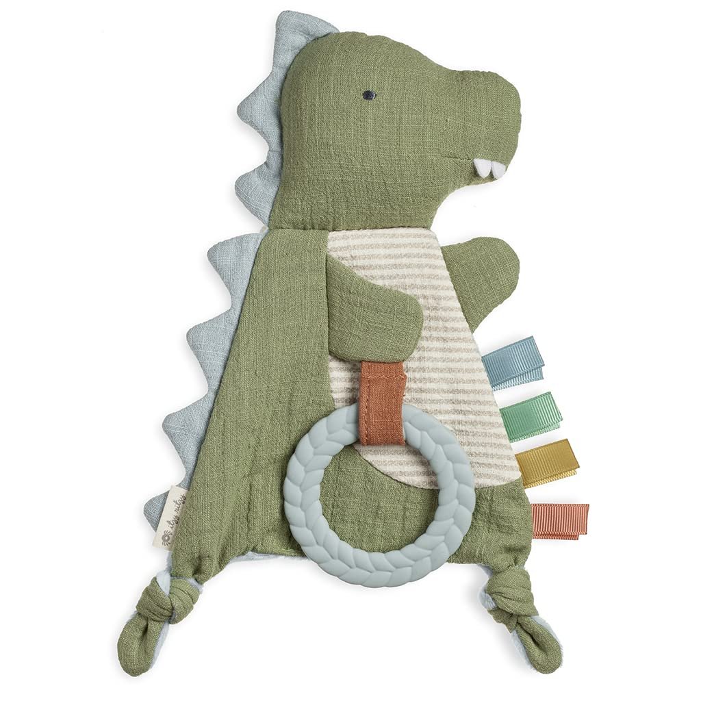 Itzy Ritzy – Bitzy Crinkle Sensory Toy Dinosaur with Crinkle Sound for Babies & Toddlers – Features Soft Braided Teething Ring & Textured Ribbons, Designed for Ages 0 Months and Up, Dinosaur