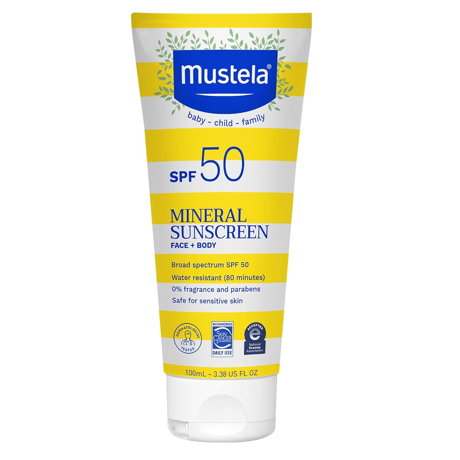 Mustela Baby Mineral Sunscreen Lotion SPF 50 Broad Spectrum – Face & Body Sun Lotion for Sensitive Skin – Water Resistant & Fragrance Free – Regular & Family Size