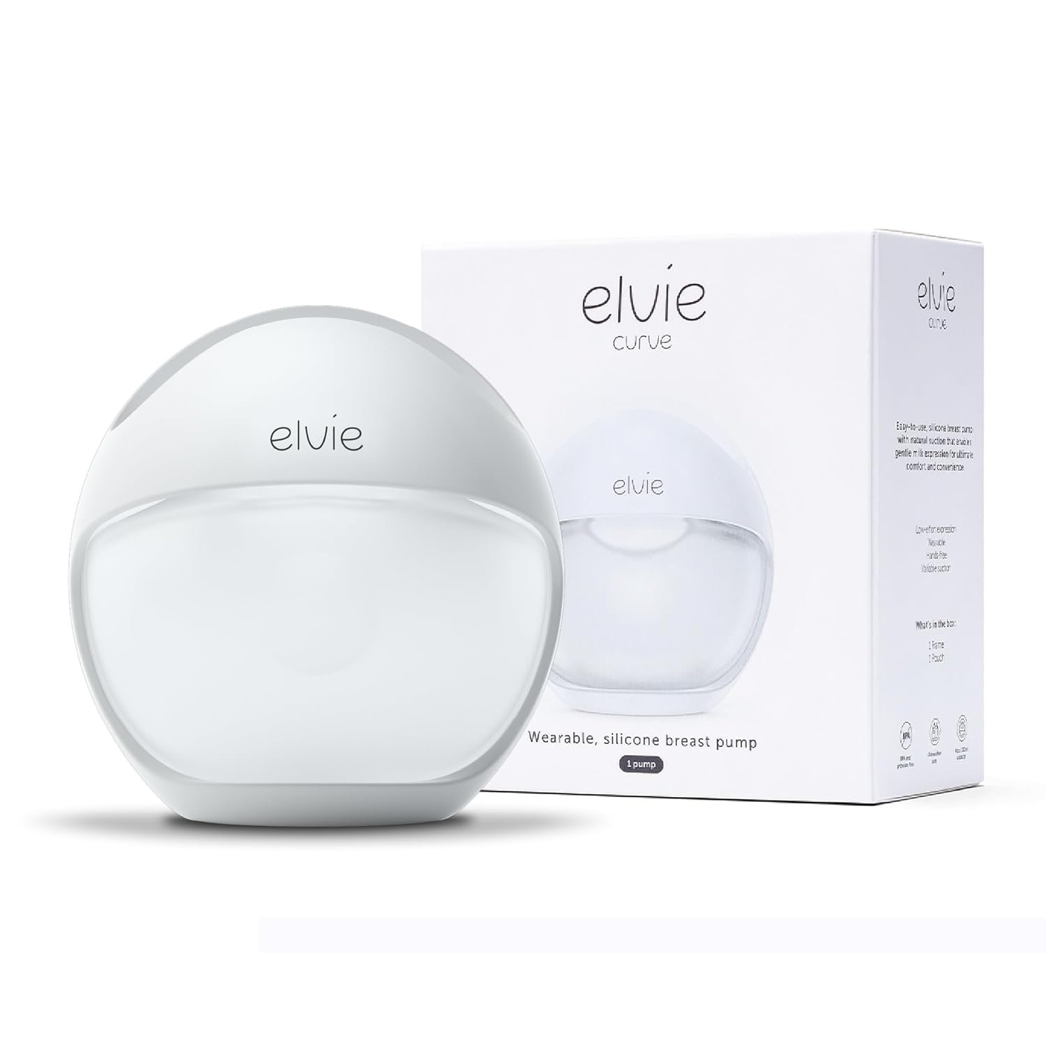 Elvie Curve – Manual Wearable Breast Pump – Hands-Free, Kick-Proof, Portable Silicone Pump that Can Be Worn in-Bra for Gentle, Natural Milk Expression – Breast Feeding Essentials