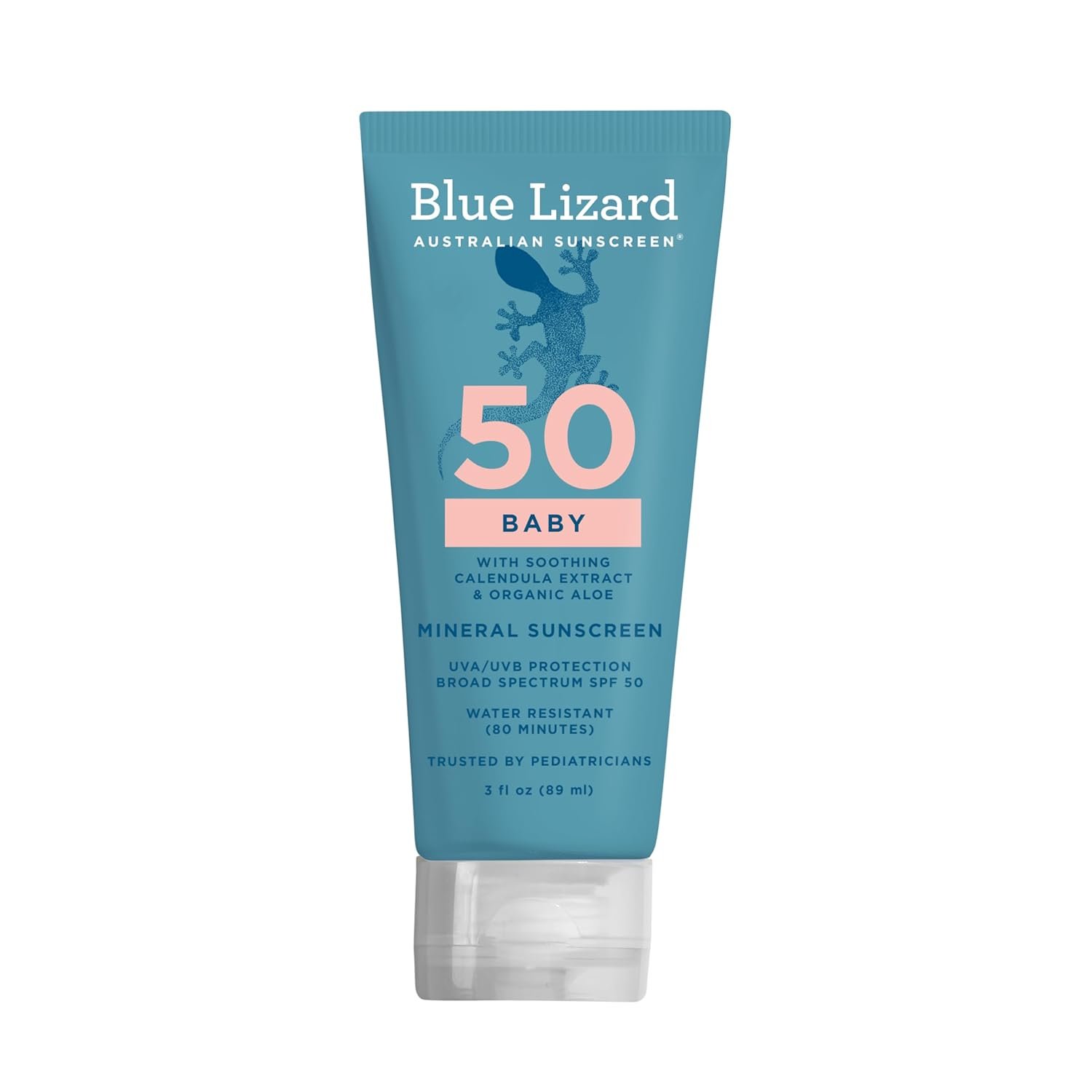 BLUE LIZARD Baby Mineral Sunscreen with Zinc Oxide, SPF 50+, Water Resistant, UVA/UVB Protection with Smart Cap Technology – Fragrance Free, 3 Ounce Tube