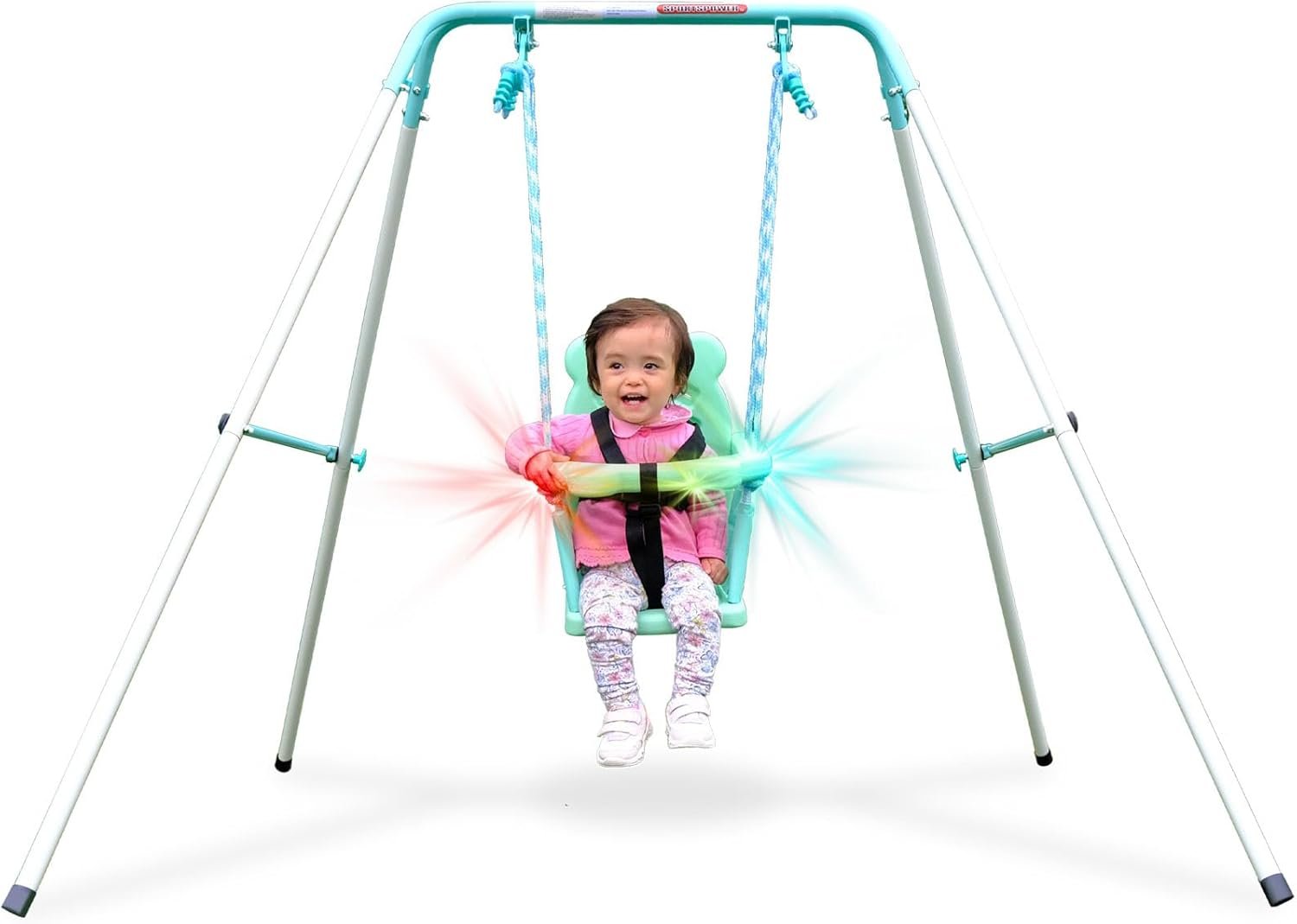 Sportspower My 1st Light-UpToddler Swing – Heavy-Duty Baby Indoor/Outdoor Swing Set with Safety Harness, Light Green, 59″ L x 58″ W x 49″ H