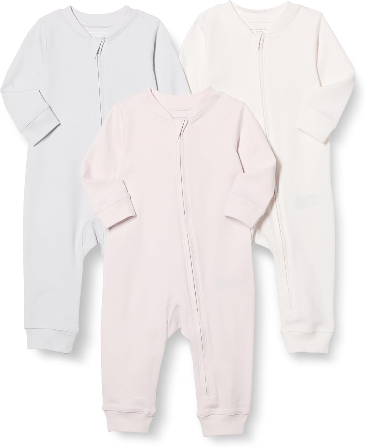 Amazon Essentials Unisex Babies’ Cotton Zip-Front Footless Sleep and Play Sleepsuit, Pack of 3