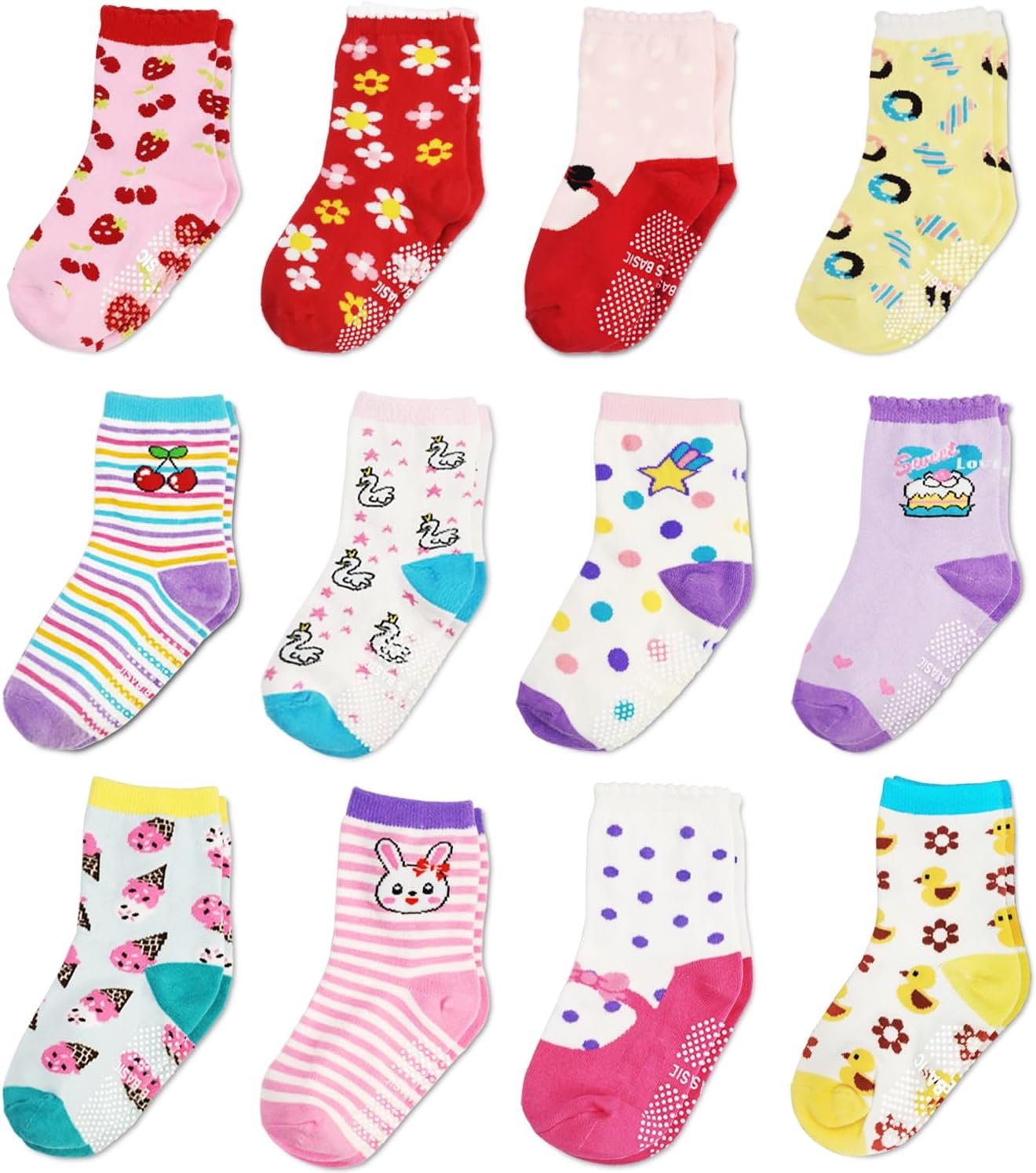 ELUTONG Baby Anti Slip Socks Non Skid Ankle Grips Sticky Slipper Socks for 0-7 Years Kids Girls Infant Toddler 12 Pairs