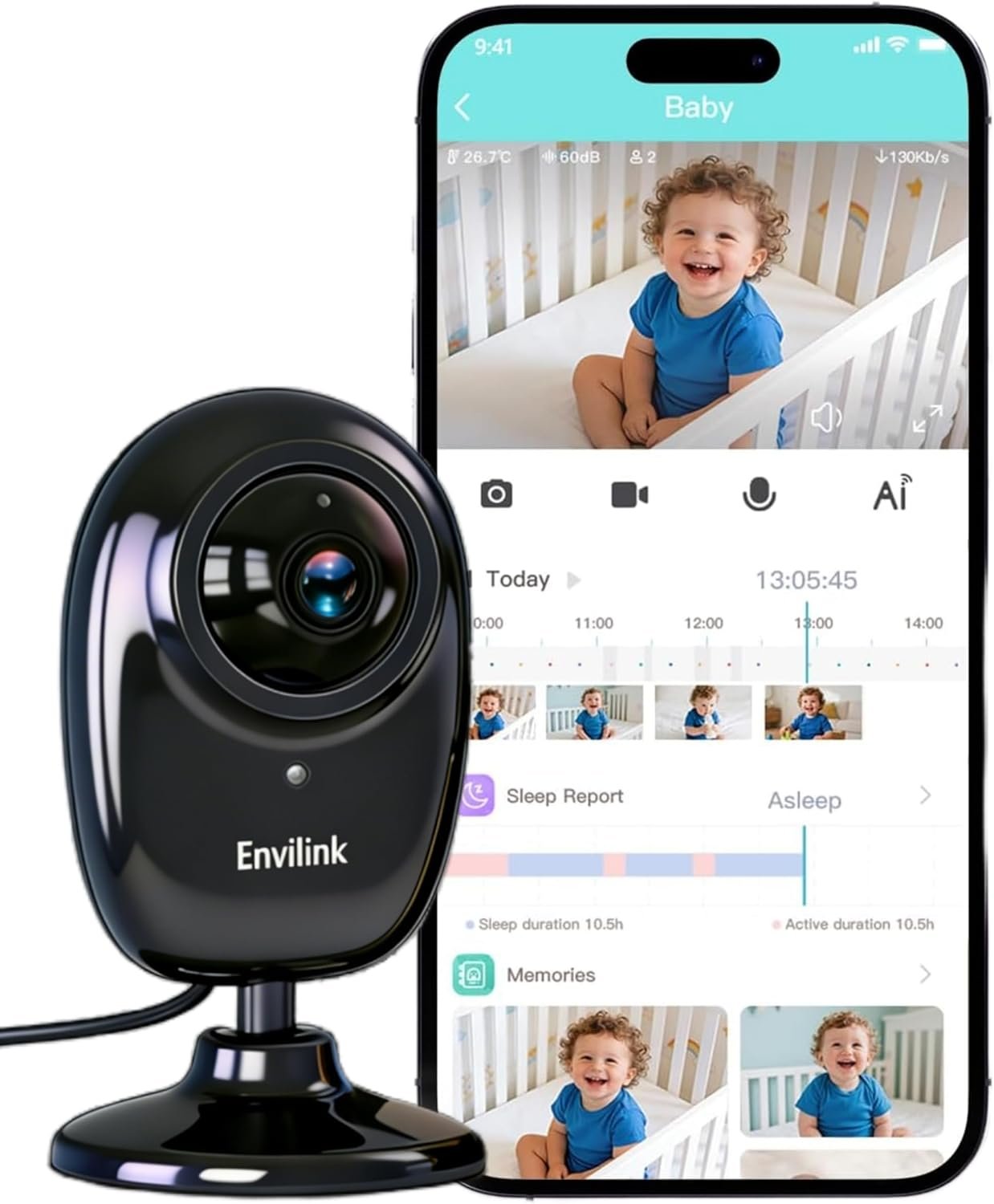 Upgrade Smart 1080P WiFi Baby Camera with APP, Video Baby Monitor with Camera and Audio, Cry Detection, Sleep Report, Night Vision, 2-Way Talk, 8 Lullabies Cloud Storage, Share to Family