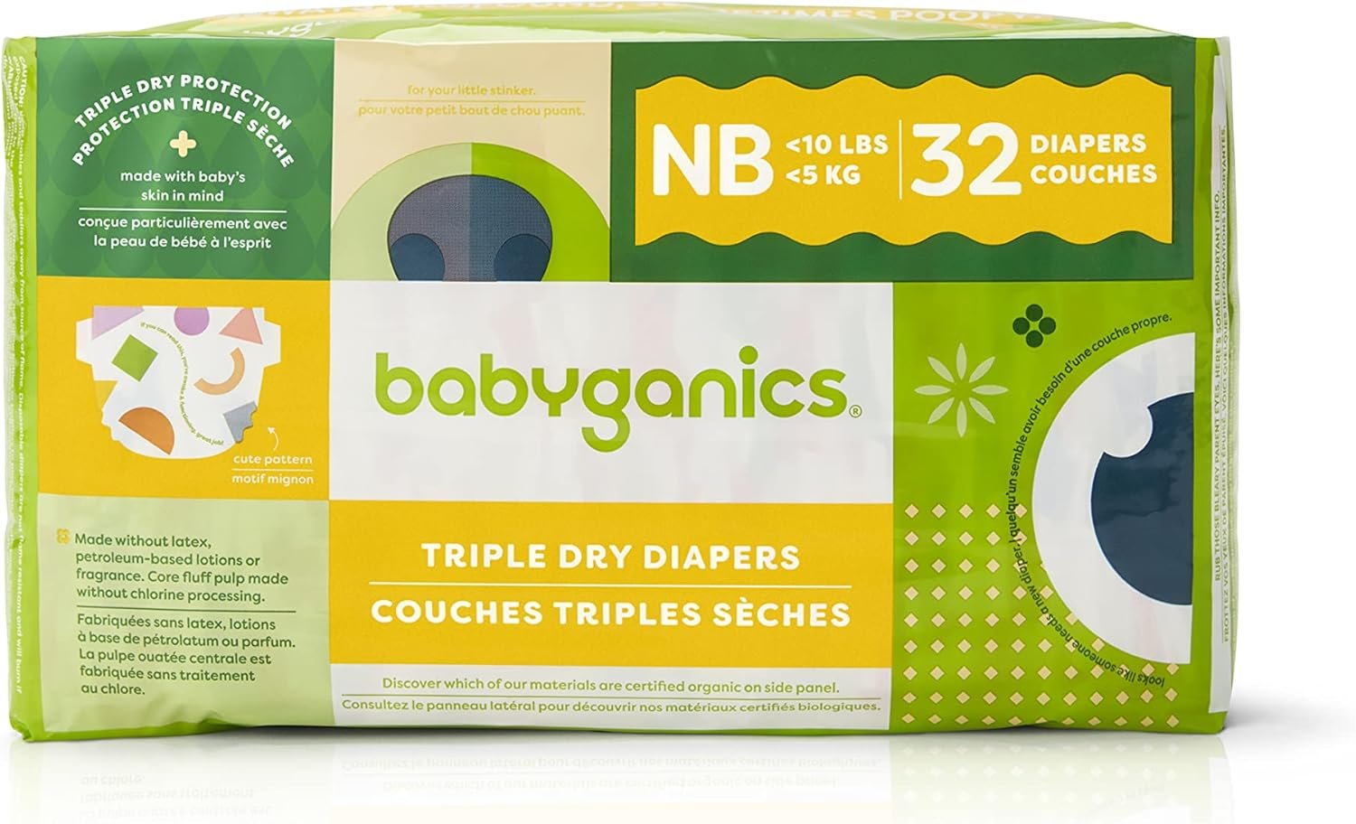 Babyganics Diapers, Size 1 (18-14 lbs) 32 Count, Ultra Absorbent, Unscented, Made Without Chlorine, Latex