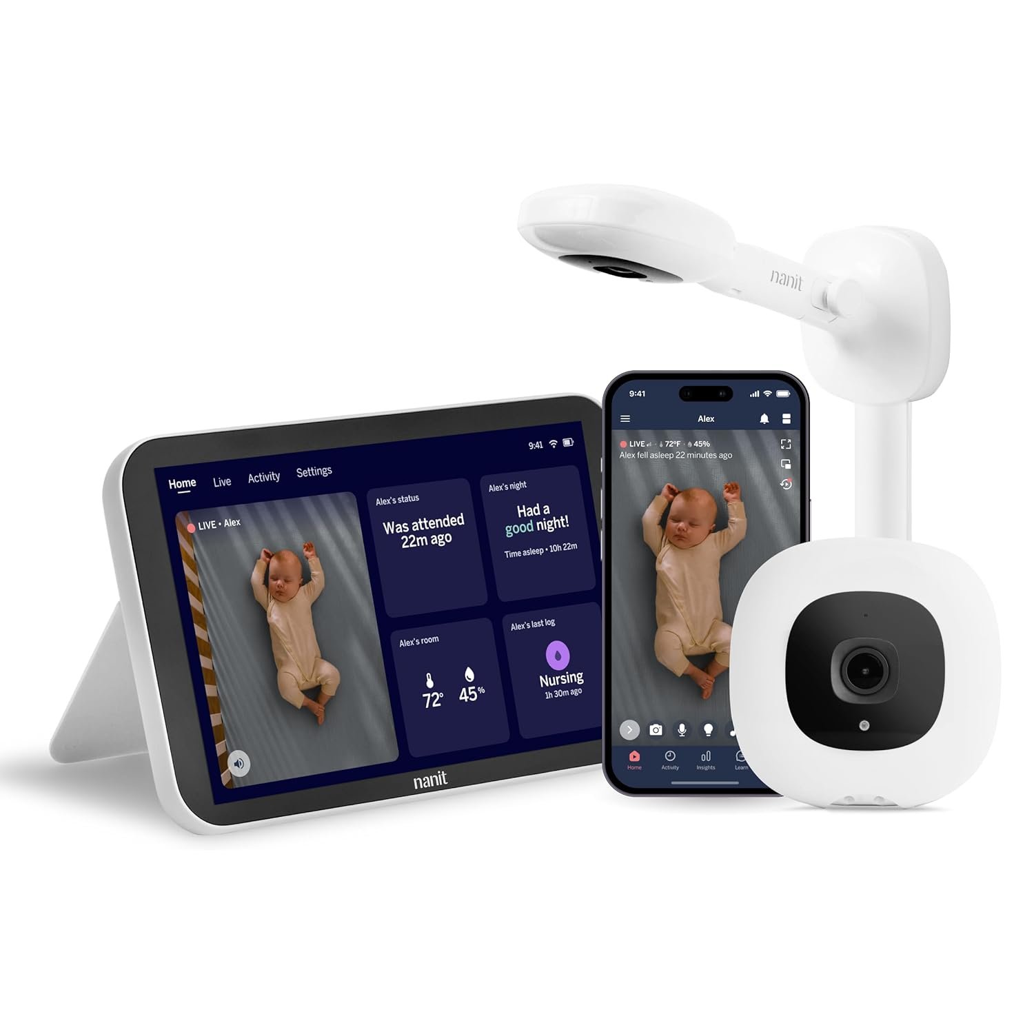 Nanit Smart Baby Monitor System with Wall Mount – Crystal-Clear Video, Real-Time Notifications, Sleep Insights – 8-inch Display/App Integration – Baby Must Haves for Parents