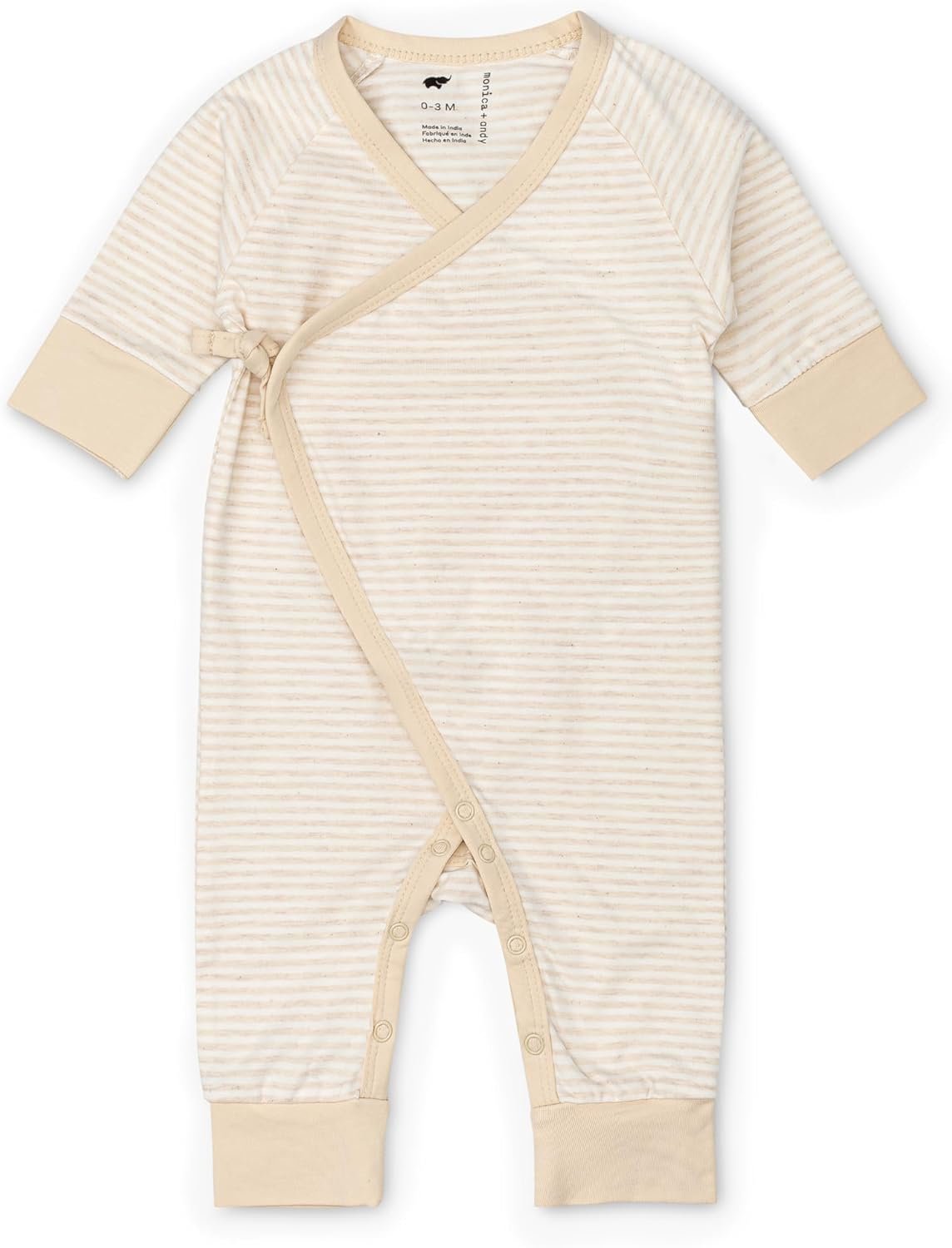 monica + andy Kimono Tie Long Sleeve One Piece, 100% Organic Baby Clothes for Girls & Boys, Preemie, Newborn & Infant