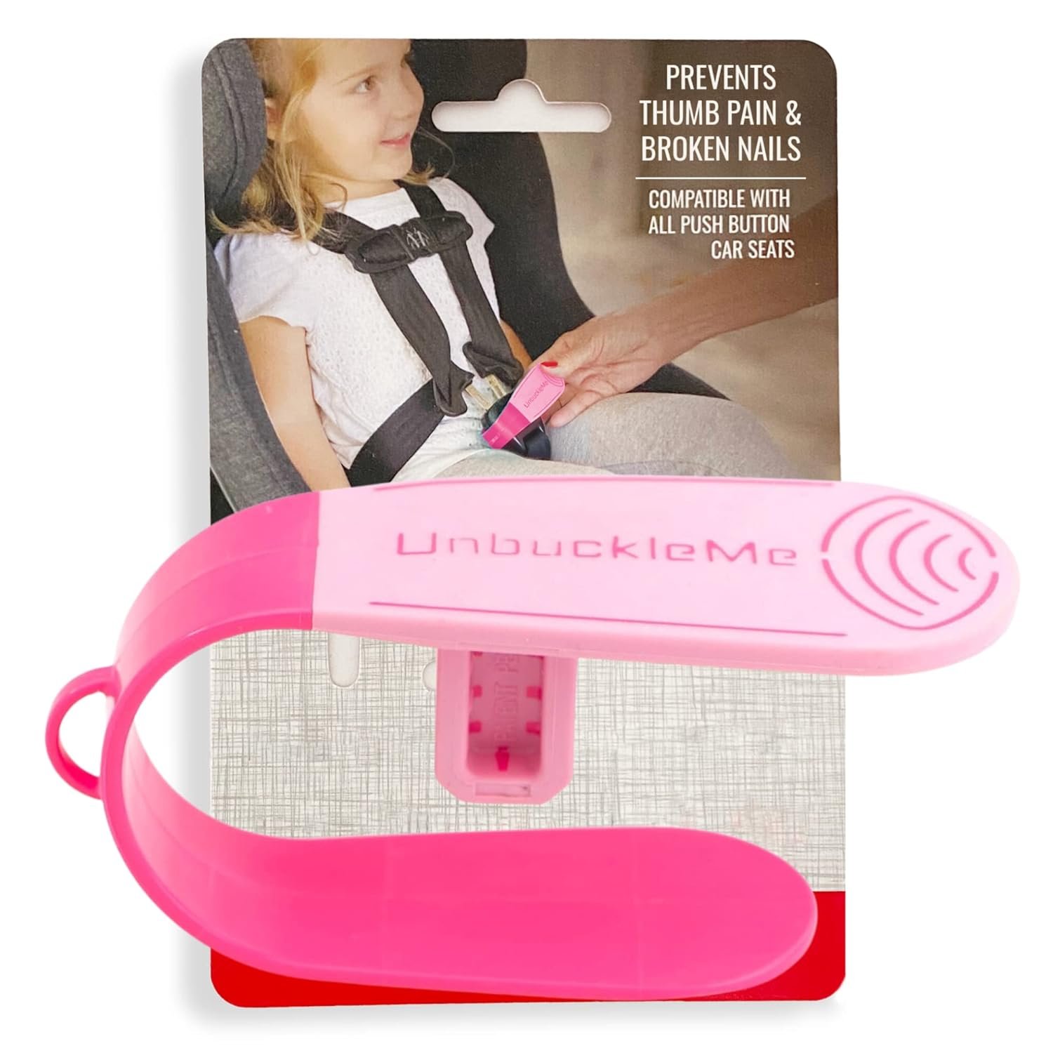 UnbuckleMe Car Seat Buckle Release Tool – Easy Opener Aid for Arthritis, Long Nails, Older Kids – Button Pusher for Infant, Toddler, Convertible 5 pt Harness car Seats – As Seen on Shark Tank (Pink)