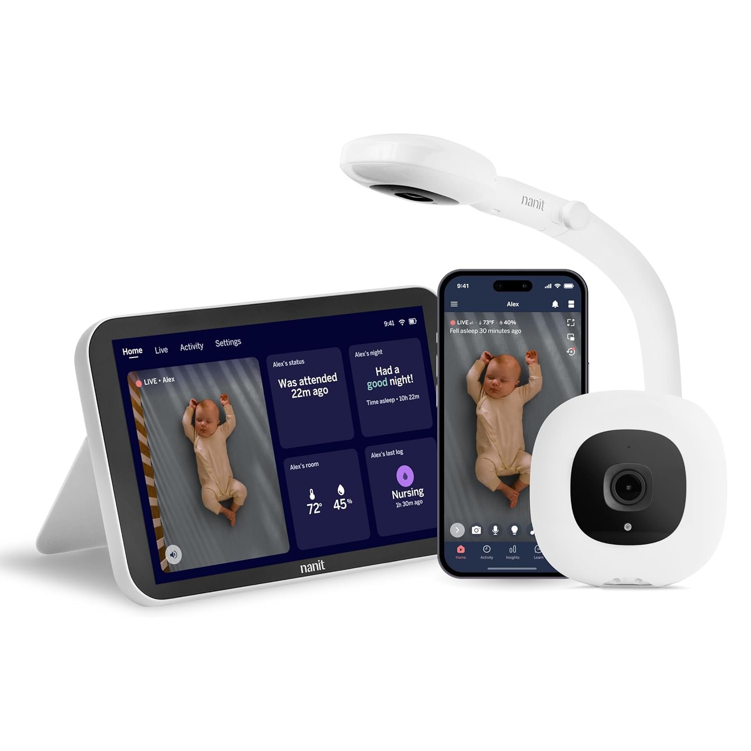 Nanit Smart Baby Monitor System with Floor Stand – Crystal-Clear Video, Real-Time Notifications, Sleep Insights – 8-inch Display/App Integration – Baby Must Haves for Parents