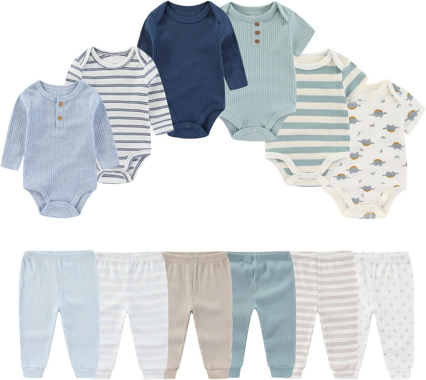 Four Seasons Baby Layette Sets 12 Pack Unisex Infant Boys Girls Pants and Long/Short Sleeve Bodysuits