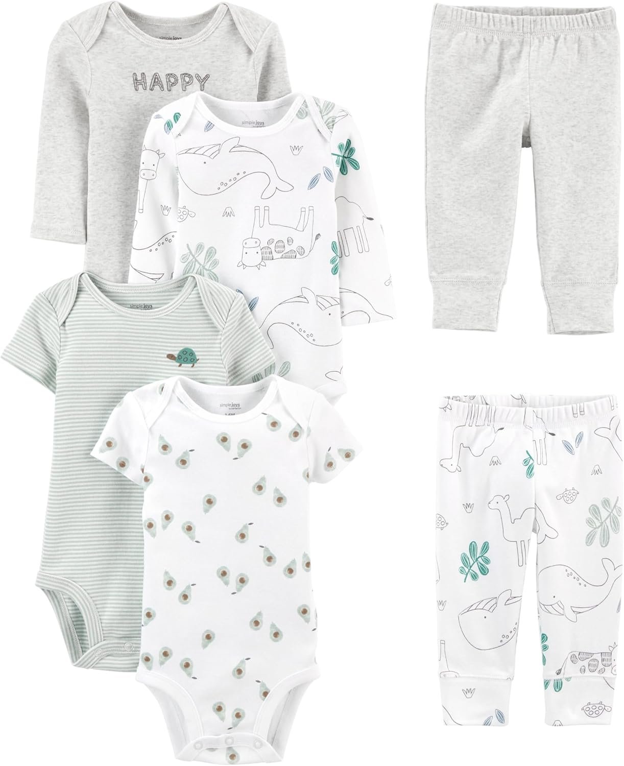 Simple Joys by Carter’s Baby 6-piece Bodysuits (Short and Long Sleeve) and Pants Set